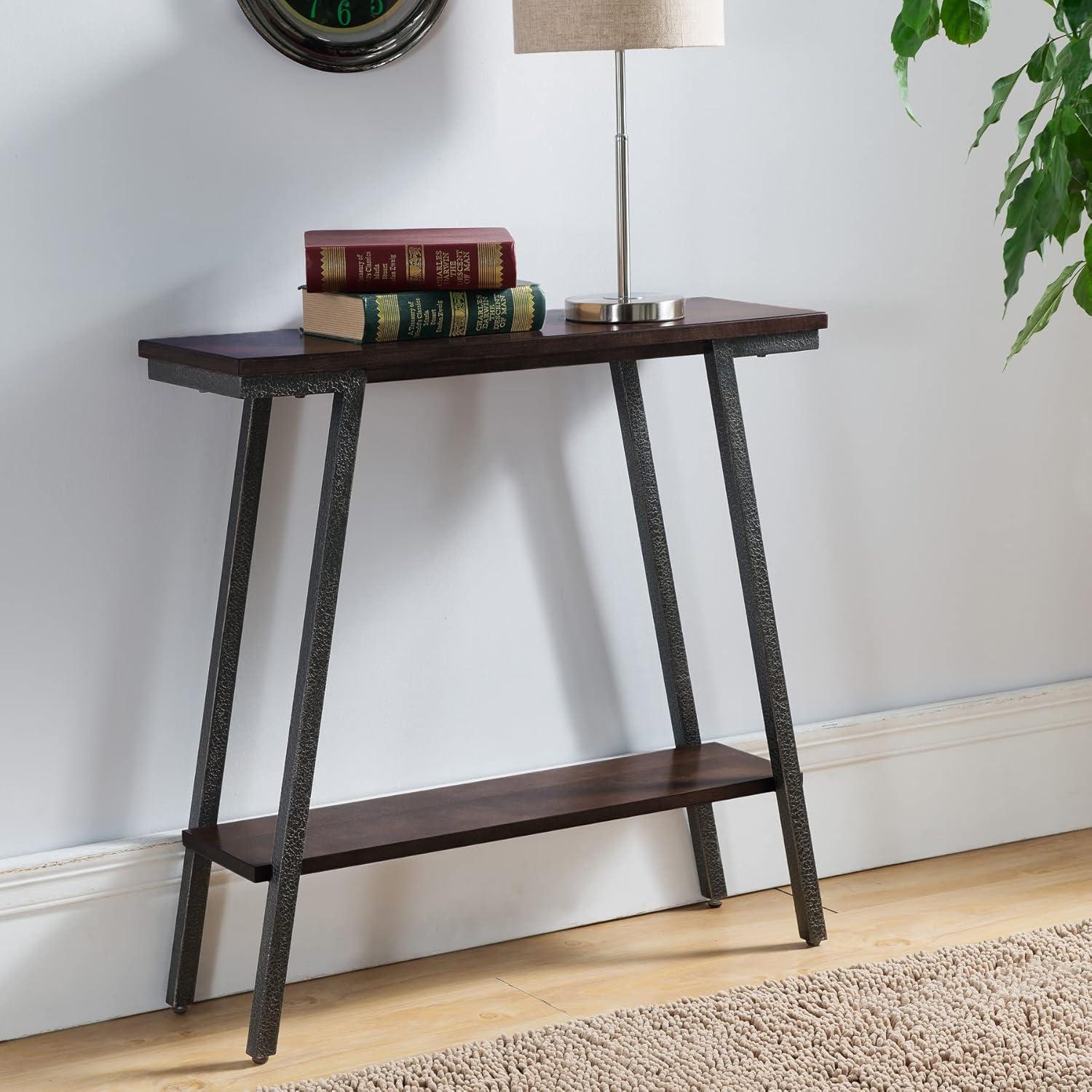 image:imageLeick Home 11233 Ironcraft Rustic Two Drawer Hall Console Sofa Table with Shelf Mission Oak and Black MetalWalnut