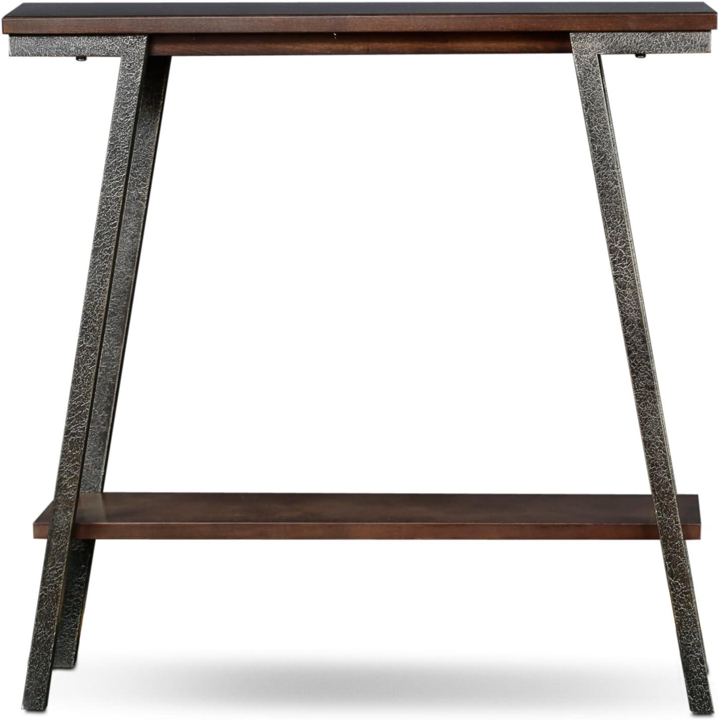 image:imageLeick Home 11233 Ironcraft Rustic Two Drawer Hall Console Sofa Table with Shelf Mission Oak and Black MetalWalnut