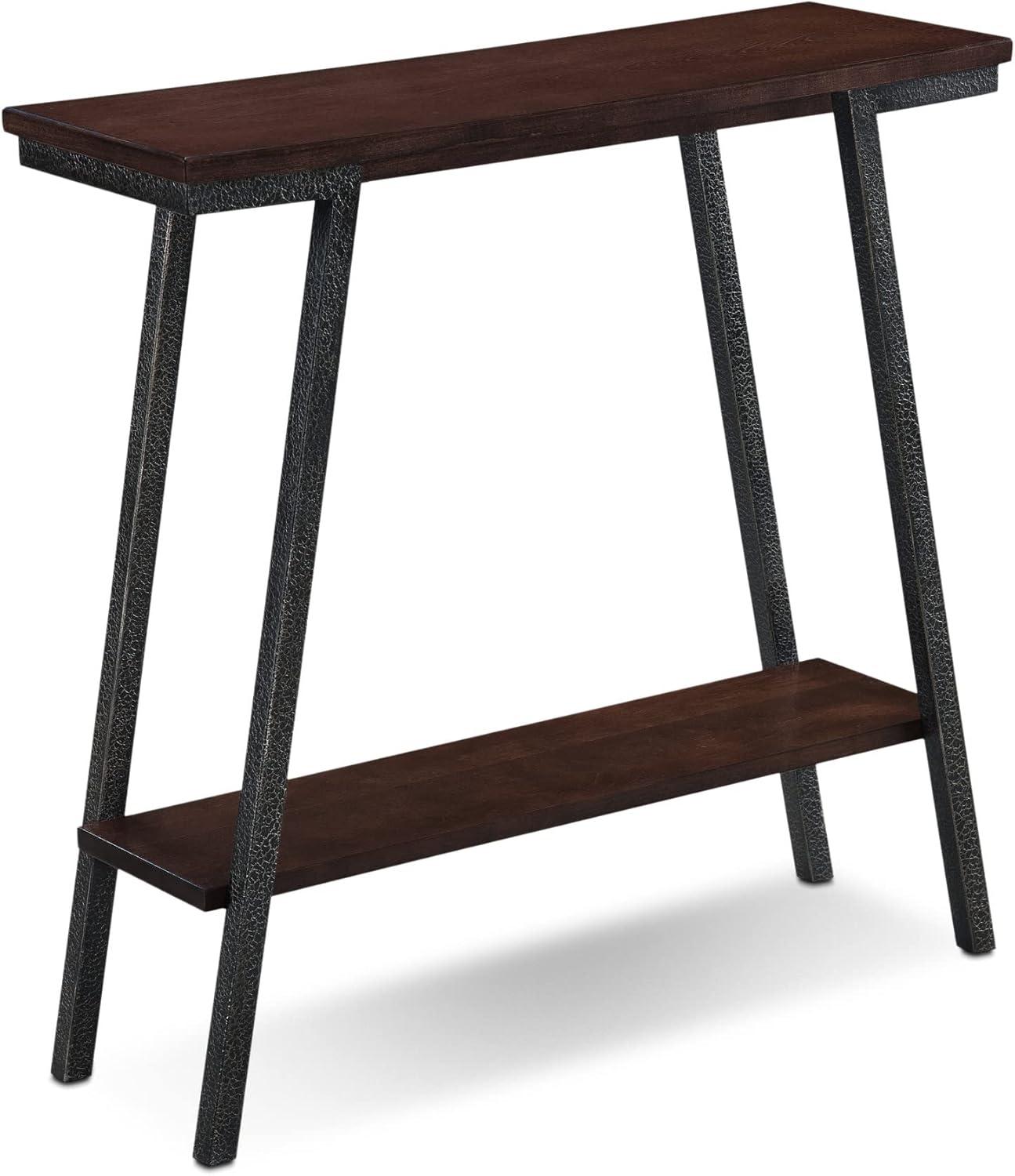 image:imageLeick Home 11233 Ironcraft Rustic Two Drawer Hall Console Sofa Table with Shelf Mission Oak and Black MetalWalnut