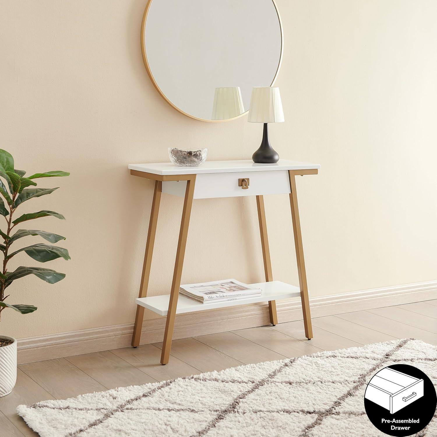 image:imageLeick Home 11233 Ironcraft Rustic Two Drawer Hall Console Sofa Table with Shelf Mission Oak and Black MetalWhite