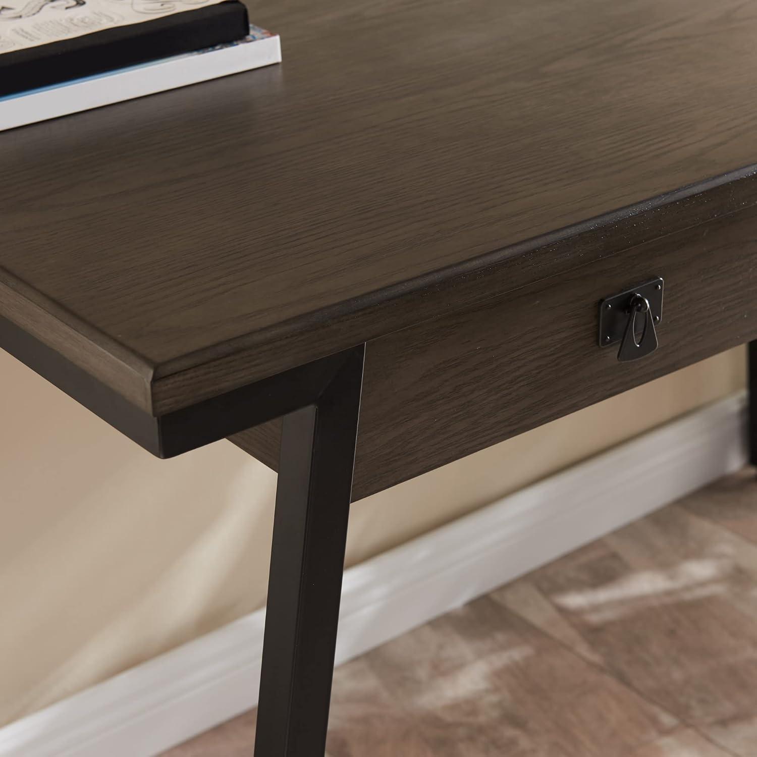 image:imageLeick Home 11400 Empiria Metal and Wood Laptop Computer Desk with Drop Front Keyboard Drawer Walnut and Foundry BronzeGrey