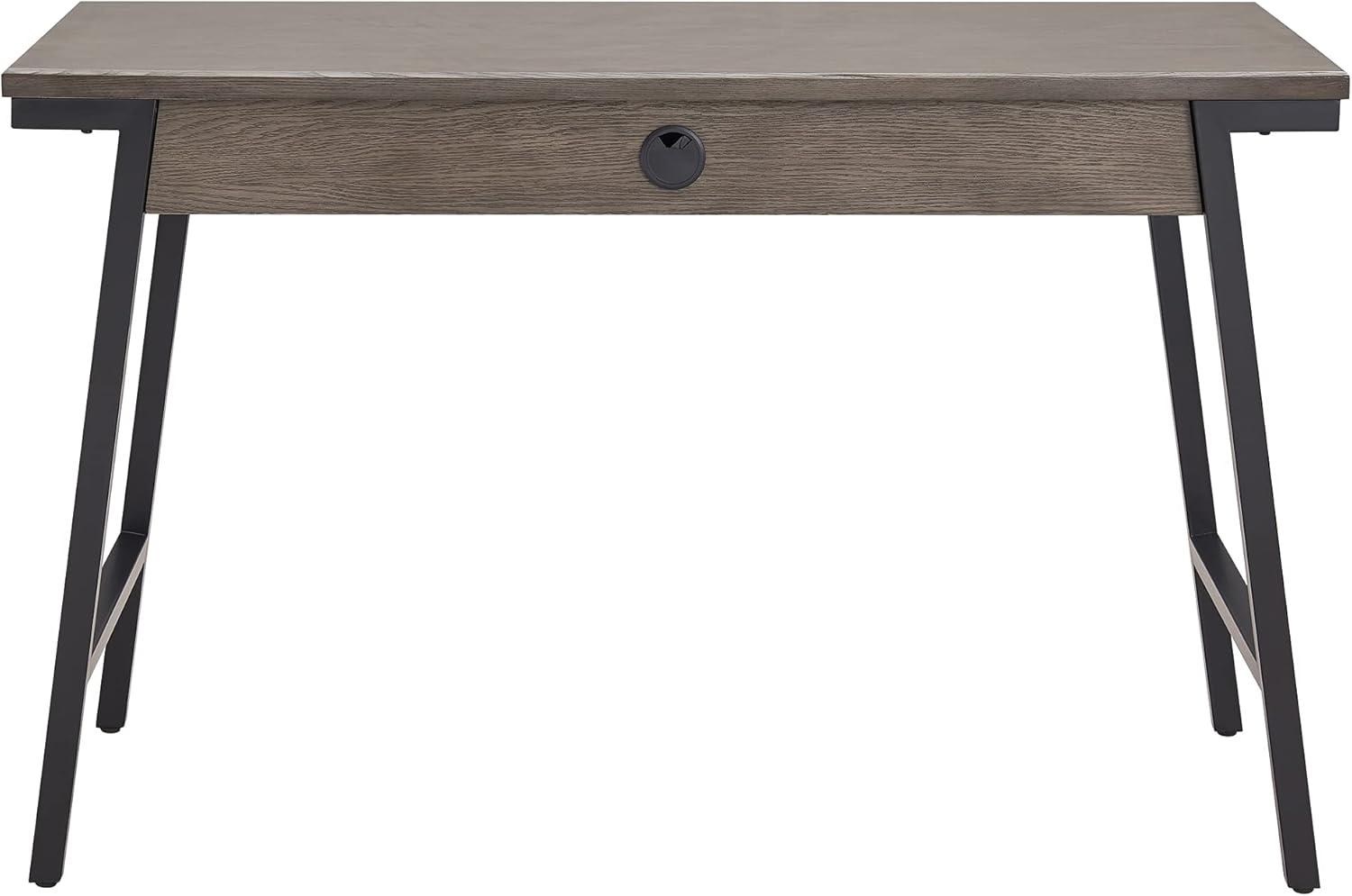 image:imageLeick Home 11400 Empiria Metal and Wood Laptop Computer Desk with Drop Front Keyboard Drawer Walnut and Foundry BronzeGrey