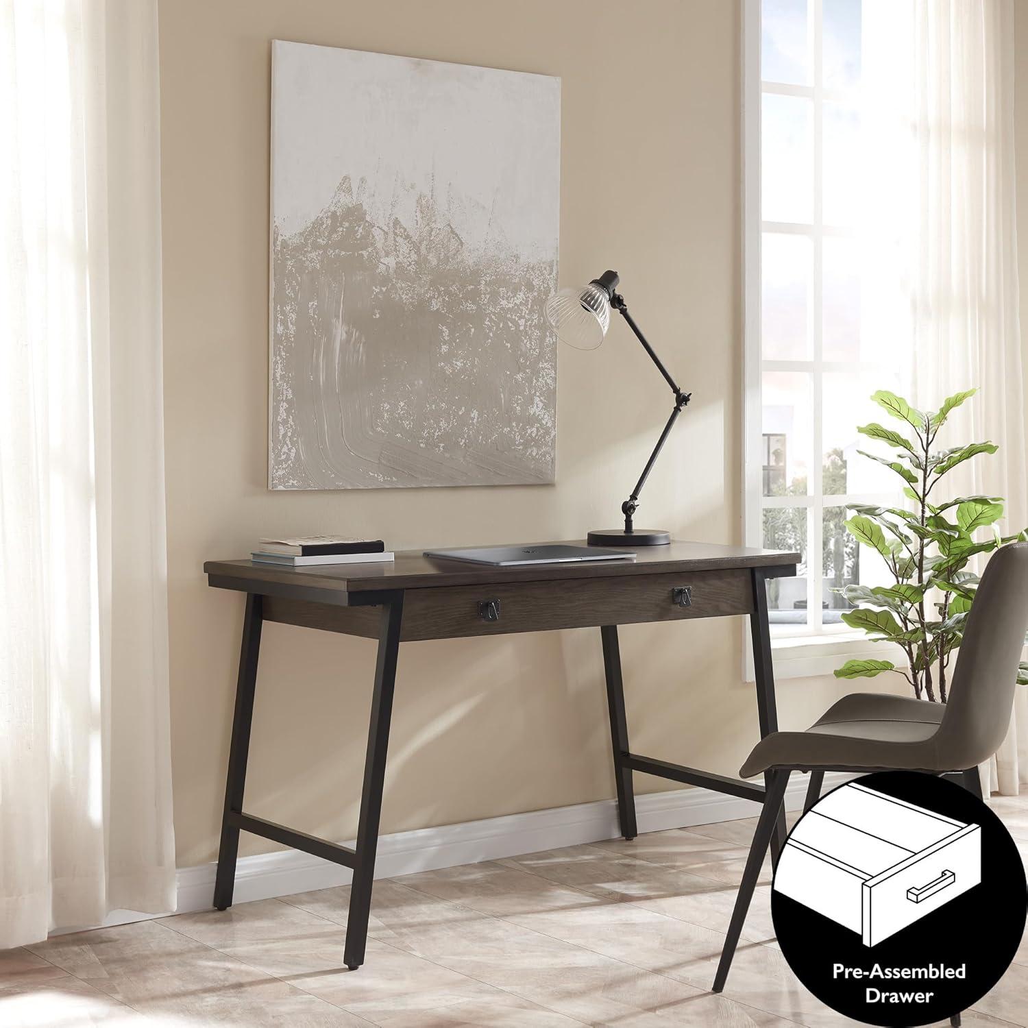 image:imageLeick Home 11400GR Empiria Mixed Metal and Wood Computer Desk GrayMatte BlackGrey