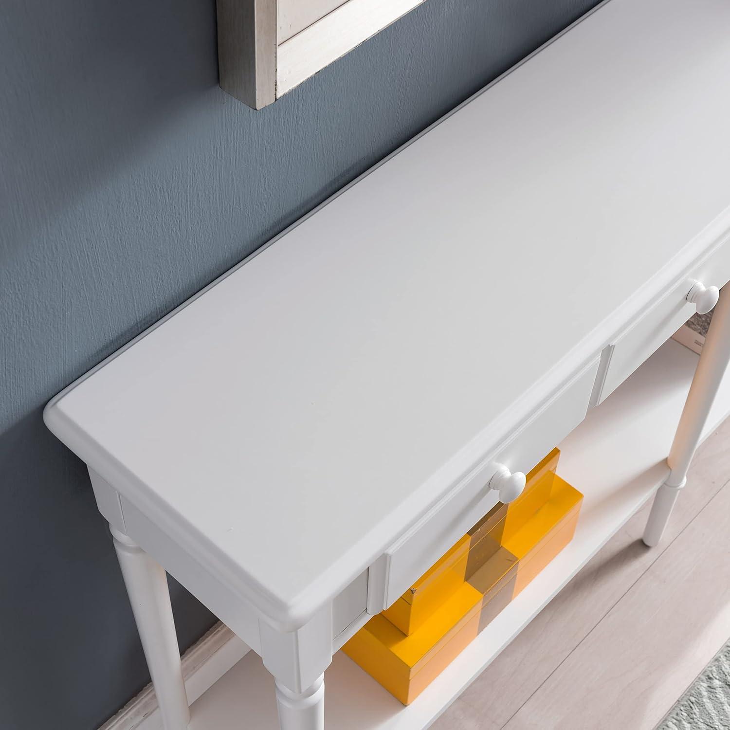 image:imageLeick Home 20028WT Coastal Two Drawer Double Hall Console Sofa Table with Shelf Orchid WhiteOrchid White