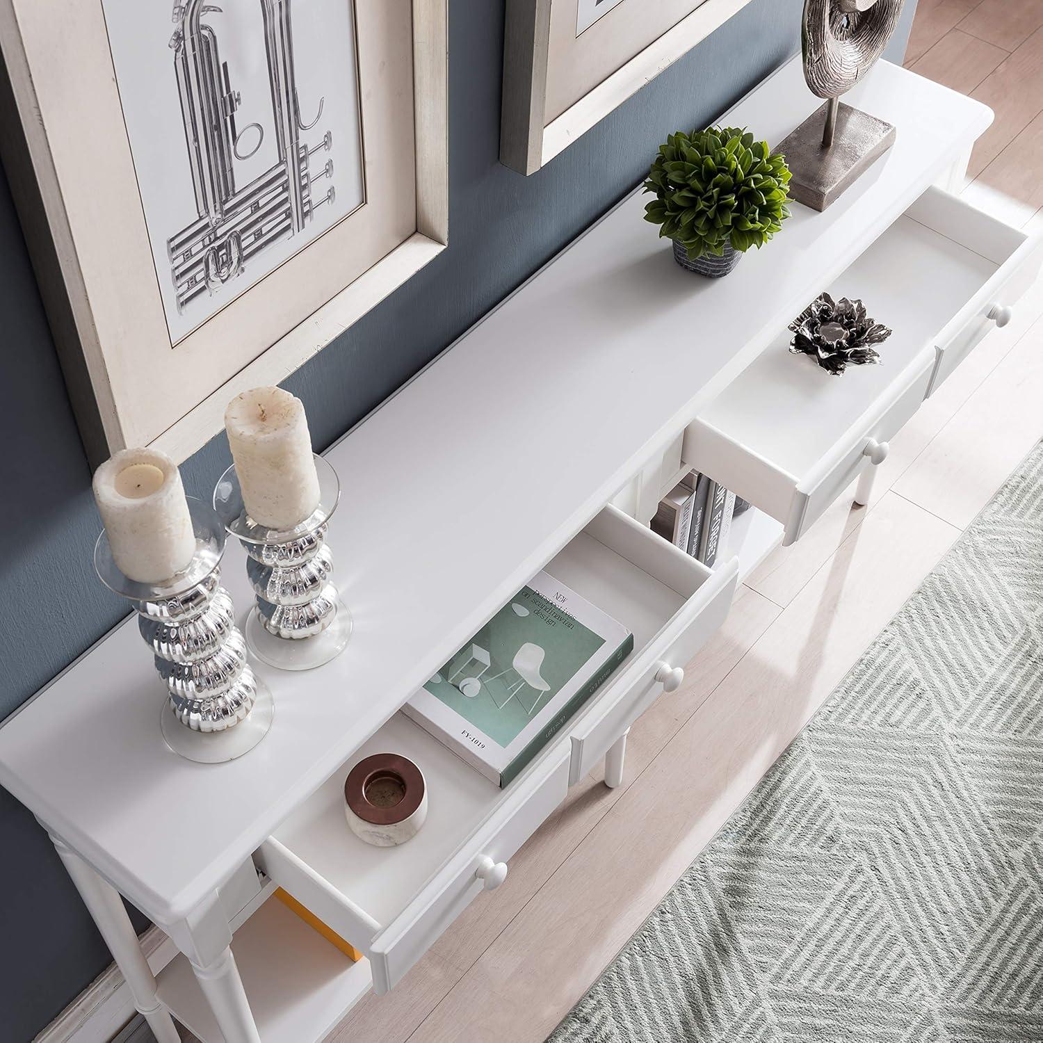 image:imageLeick Home 20028WT Coastal Two Drawer Double Hall Console Sofa Table with Shelf Orchid WhiteOrchid White