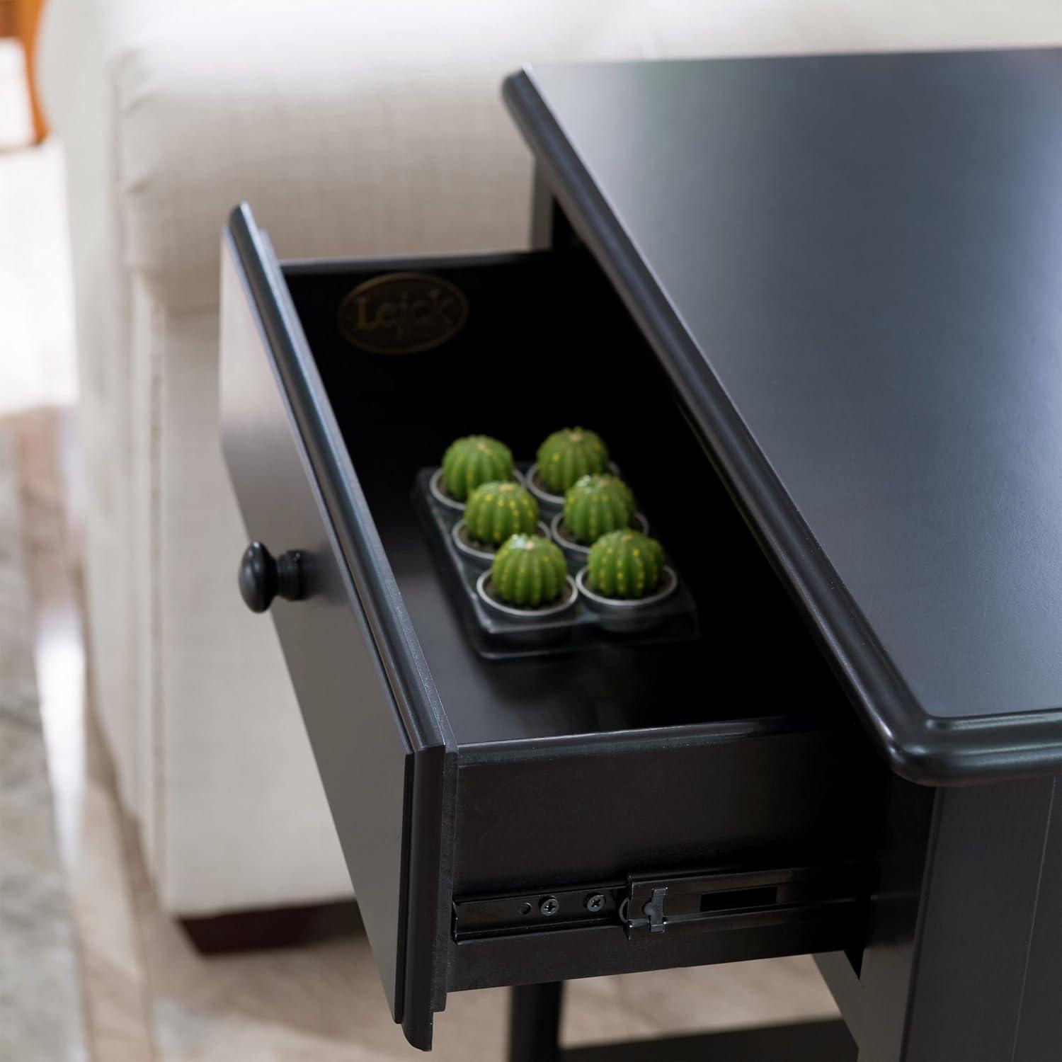 image:imageLeick Home 20028WT Coastal Two Drawer Double Hall Console Sofa Table with Shelf Orchid WhiteSwan Black