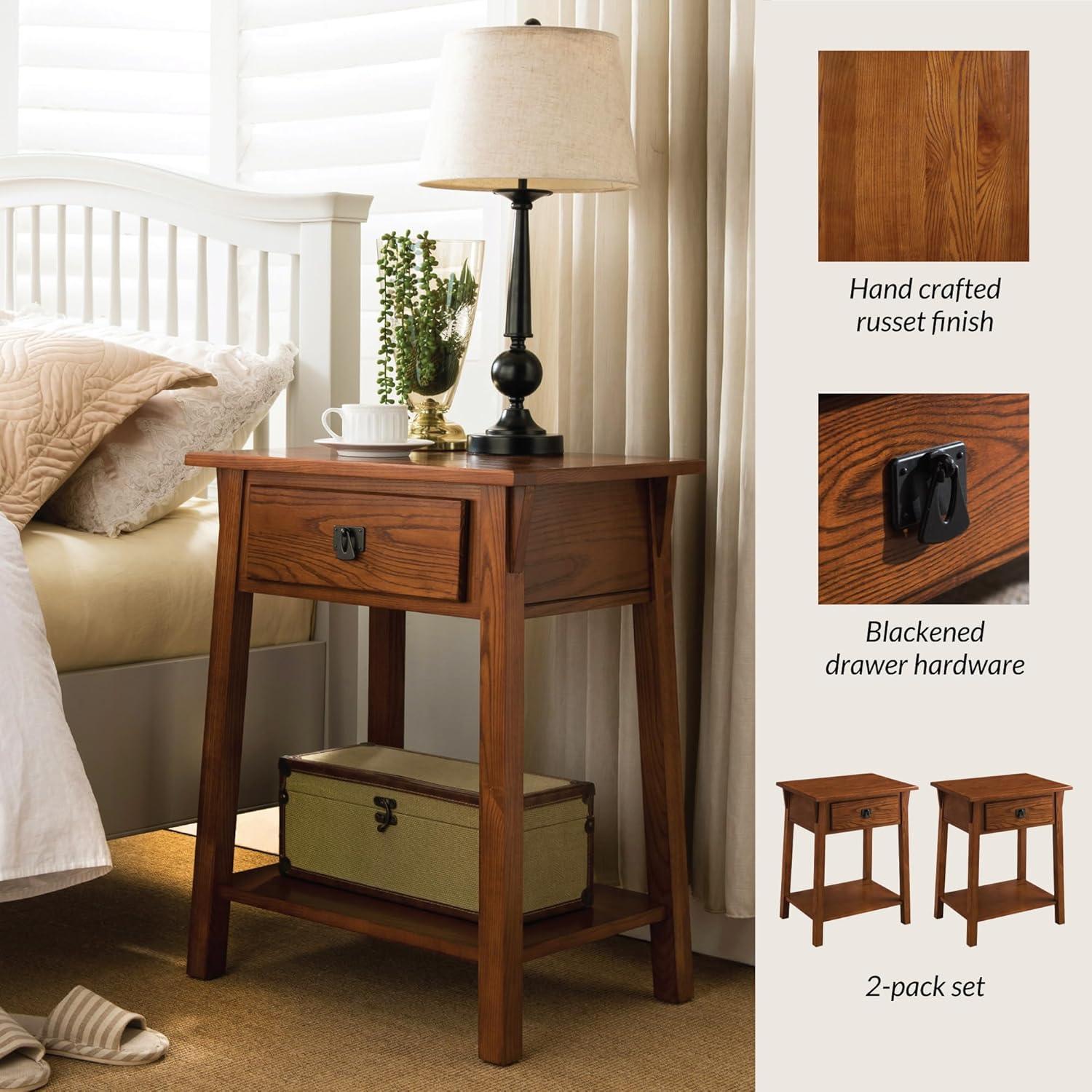 image:imageLeick Home 214411 Mission End Table with Drawer Made with Solid Wood Side Table for Living Room Bedroom and Office 2Pack Russet FinishRusset