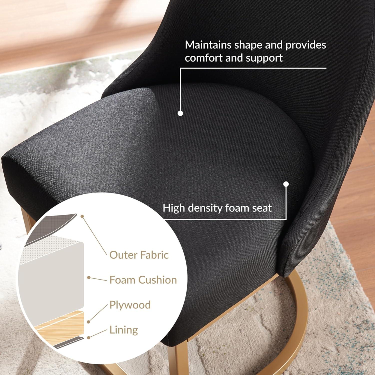 image:imageLeick Home 214536 Barrelback Dining Chair with Metal Base Set of 2 for Dining Room Modern Black Linen Seat and Gold Metal BaseBlack