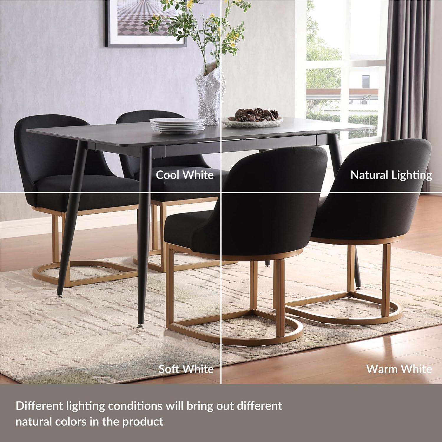 image:imageLeick Home 214536 Barrelback Dining Chair with Metal Base Set of 2 for Dining Room Modern Black Linen Seat and Gold Metal BaseBlack