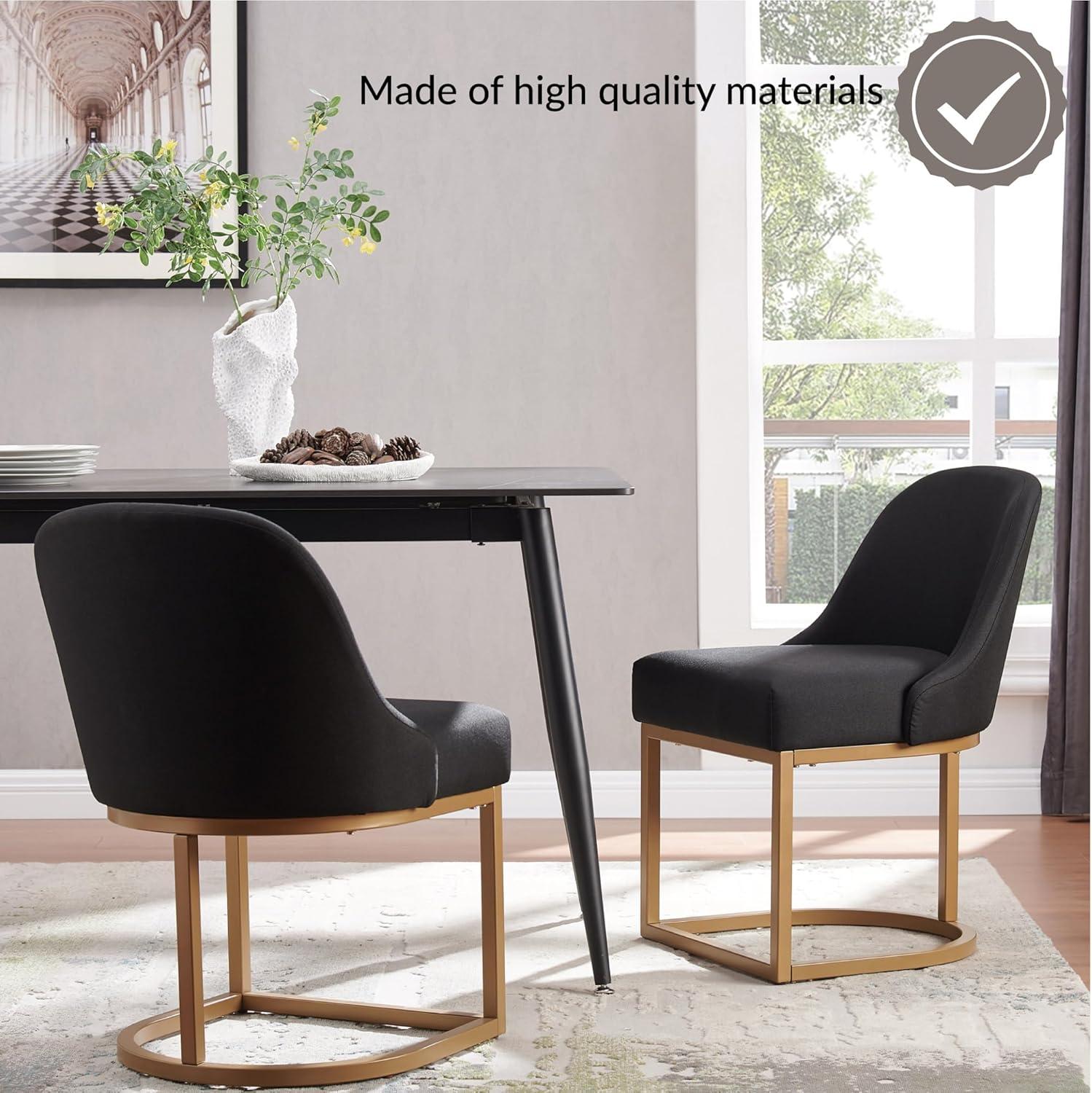 image:imageLeick Home 214536 Barrelback Dining Chair with Metal Base Set of 2 for Dining Room Modern Black Linen Seat and Gold Metal BaseBlack