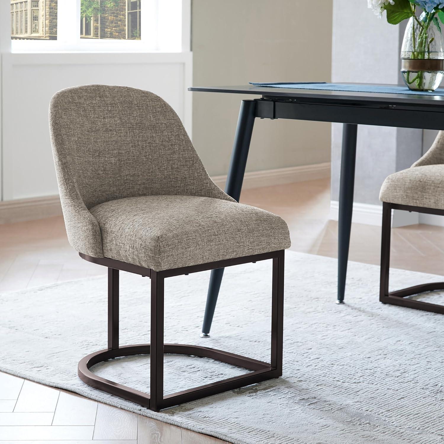 image:imageLeick Home 214536 Barrelback Dining Chair with Metal Base Set of 2 for Dining Room Modern Black Linen Seat and Gold Metal BaseGray Linen