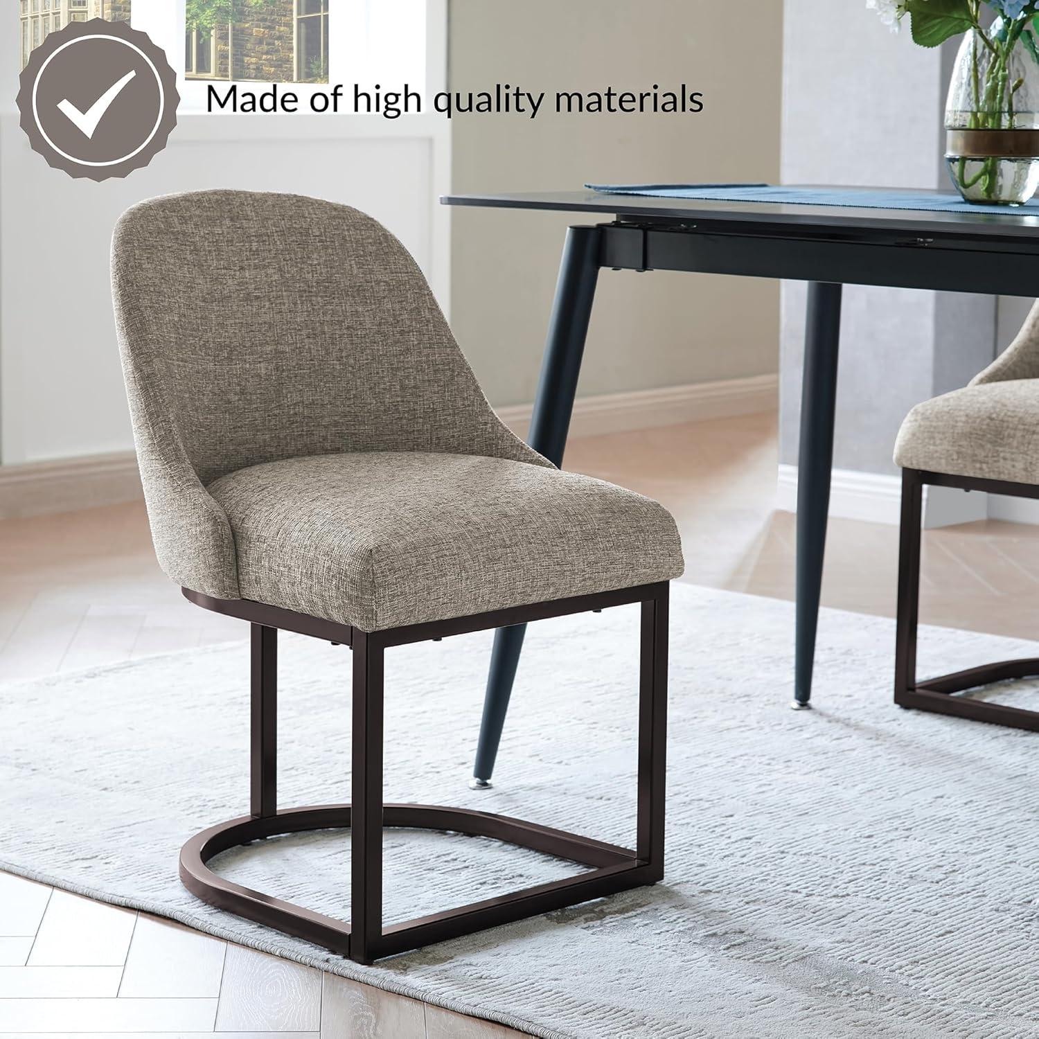 image:imageLeick Home 214536 Barrelback Dining Chair with Metal Base Set of 2 for Dining Room Modern Black Linen Seat and Gold Metal BaseGray Linen