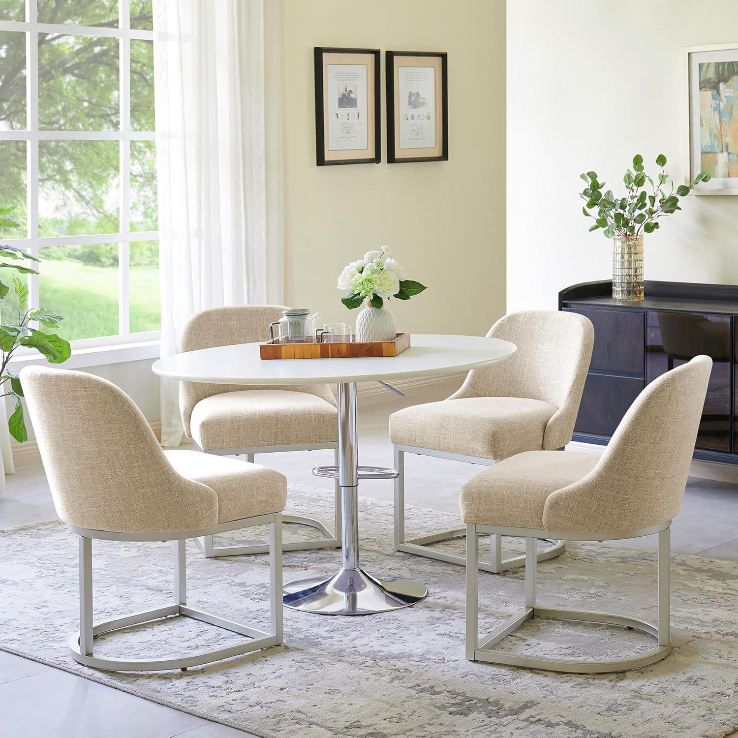 image:imageLeick Home 214536 Barrelback Dining Chair with Metal Base Set of 2 for Dining Room Modern Black Linen Seat and Gold Metal BaseOatmeal Linen
