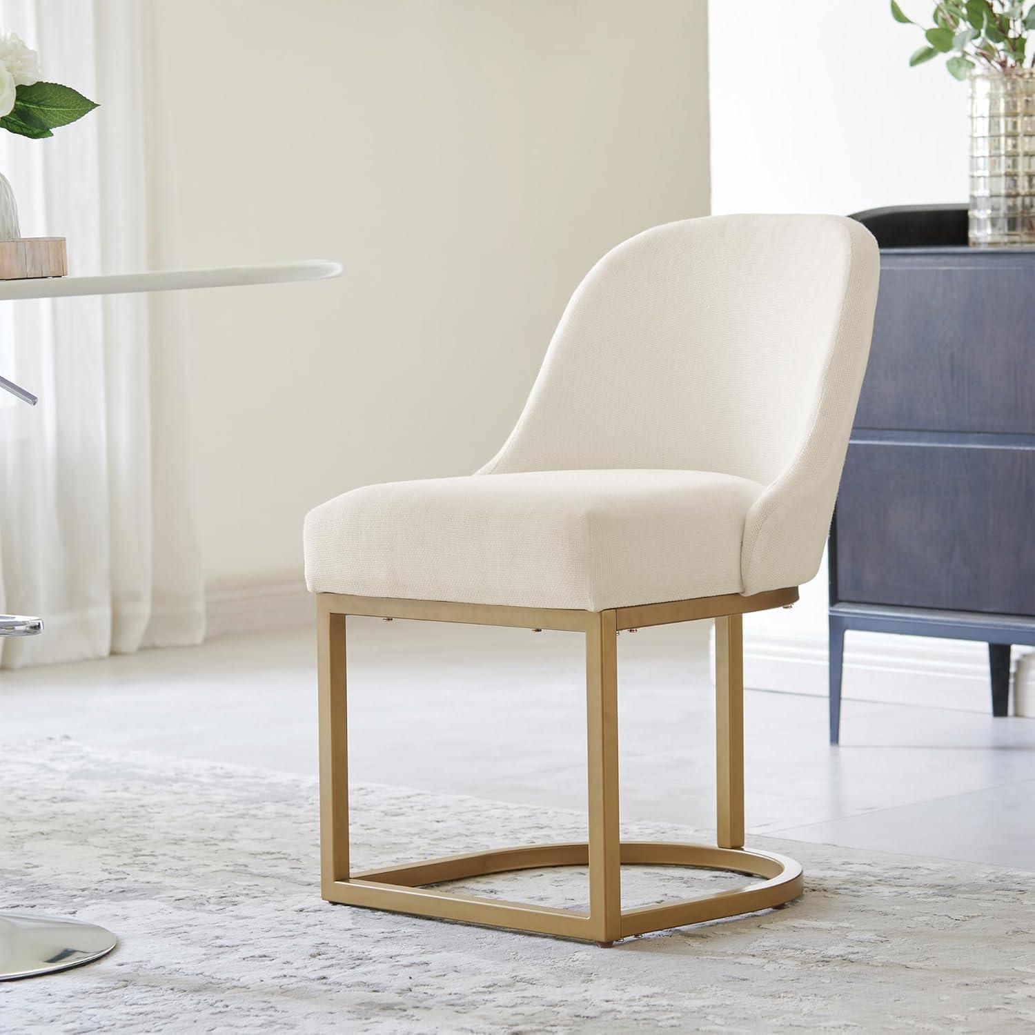 image:imageLeick Home 214536 Barrelback Dining Chair with Metal Base Set of 2 for Dining Room Modern Black Linen Seat and Gold Metal BaseWhite