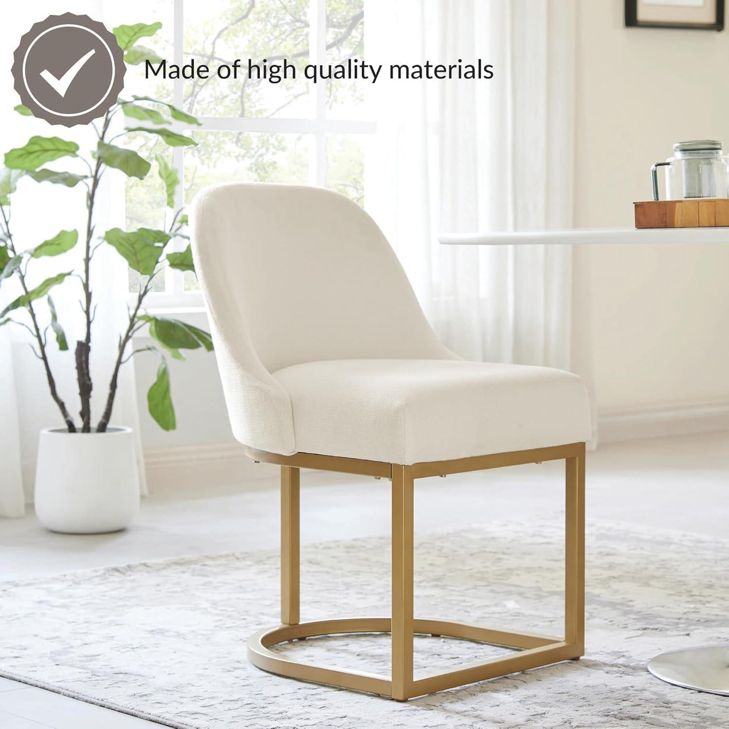image:imageLeick Home 214536 Barrelback Dining Chair with Metal Base Set of 2 for Dining Room Modern Black Linen Seat and Gold Metal BaseWhite