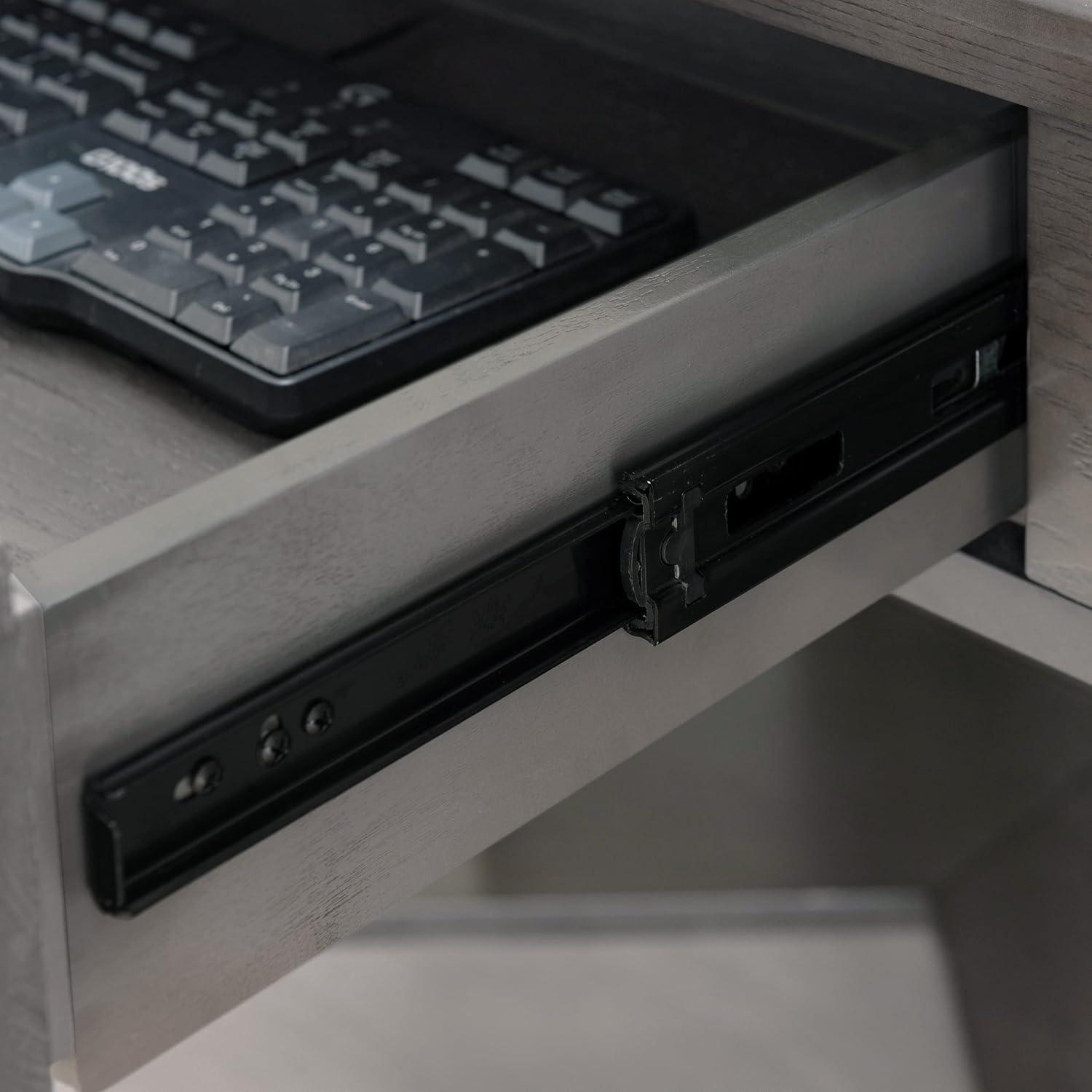 image:imageLeick Home 23430 Chisel amp Forge Corner Computer Writing Desk with Drop Front Keyboard Drawer Smoke Gray and Matte Black