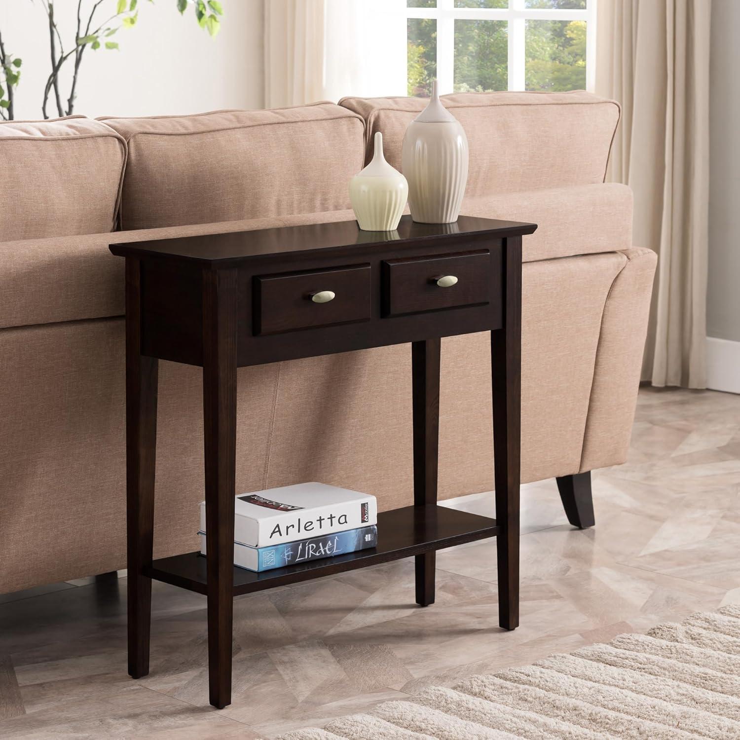 image:imageLeick Home 24032 Beckett One Drawer Hall Stand with Shelf for Living Room Hallway Entryway AnthracitePewterChocolate Oak