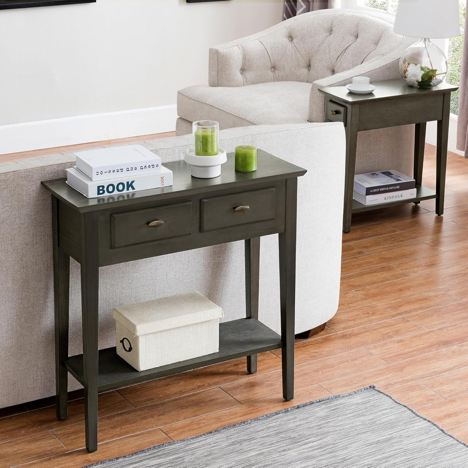 image:imageLeick Home 24032 Beckett One Drawer Hall Stand with Shelf for Living Room Hallway Entryway AnthracitePewterSmoke Gray Matte Black