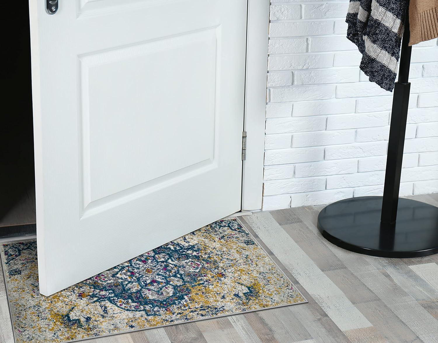 image:imageLeick Home 594358 Vienne Vintage Turkish Medallion Ivory and Navy Living Room Bedroom Area Rug 19 x 29NavyGold
