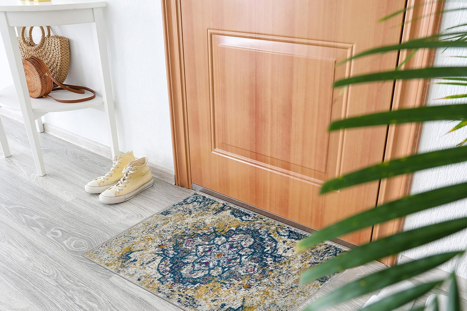 image:imageLeick Home 594358 Vienne Vintage Turkish Medallion Ivory and Navy Living Room Bedroom Area Rug 19 x 29NavyGold