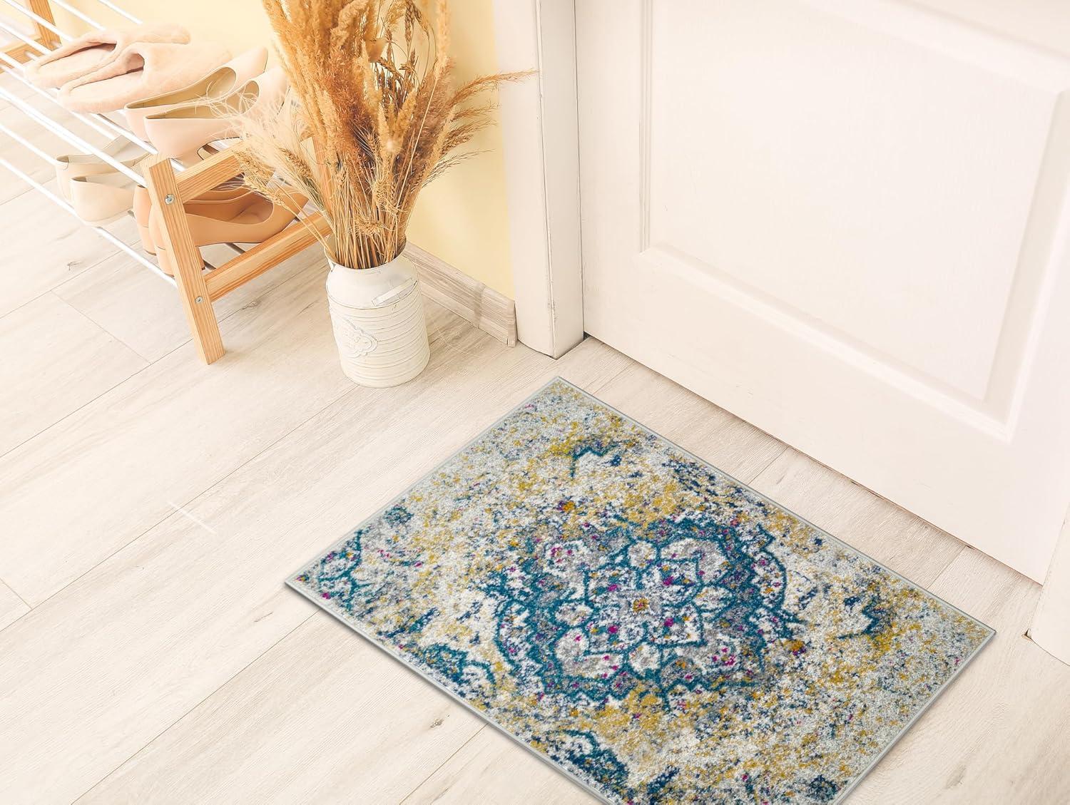 image:imageLeick Home 594358 Vienne Vintage Turkish Medallion Ivory and Navy Living Room Bedroom Area Rug 19 x 29NavyGold