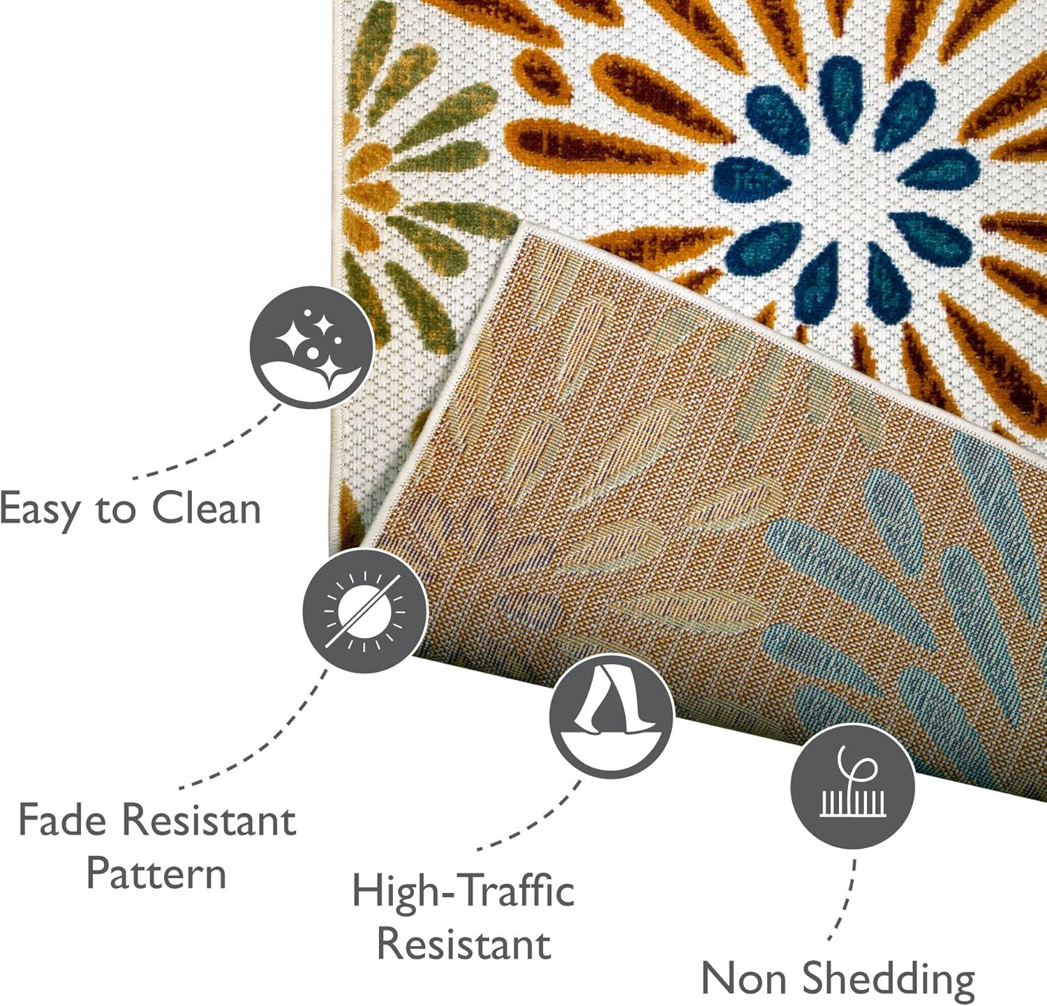 image:imageLeick Home 595371 Beam Runner Flower Indoor Outdoor Area Rug Runner 2x8