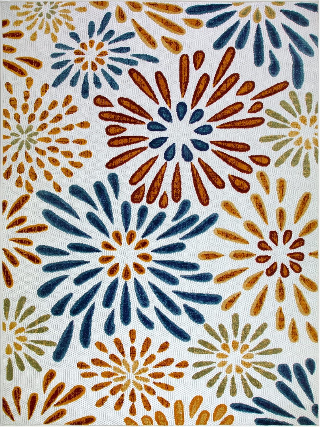 image:imageLeick Home 595405 Beam Flower Indoor Outdoor Area Rug Rectangle 53x7