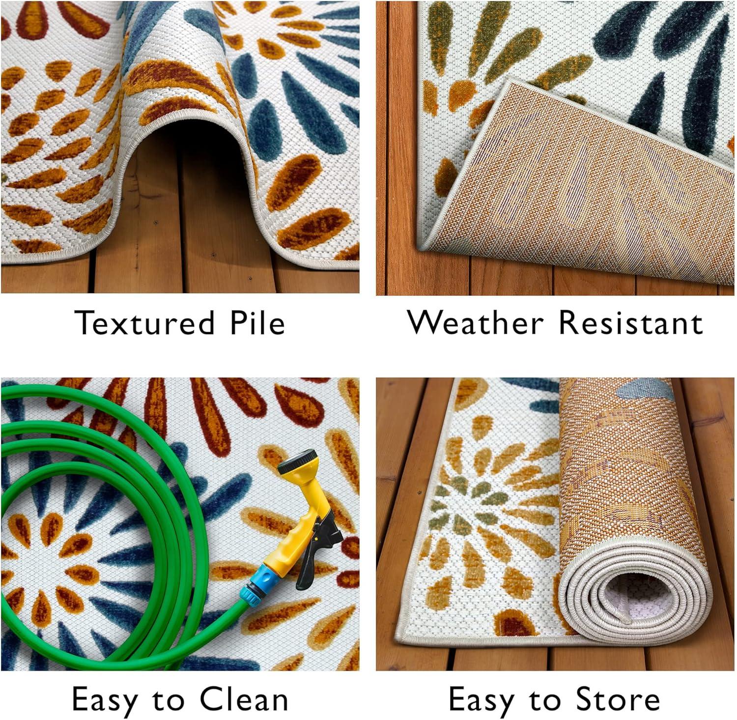 image:imageLeick Home 595405 Beam Flower Indoor Outdoor Area Rug Rectangle 53x7