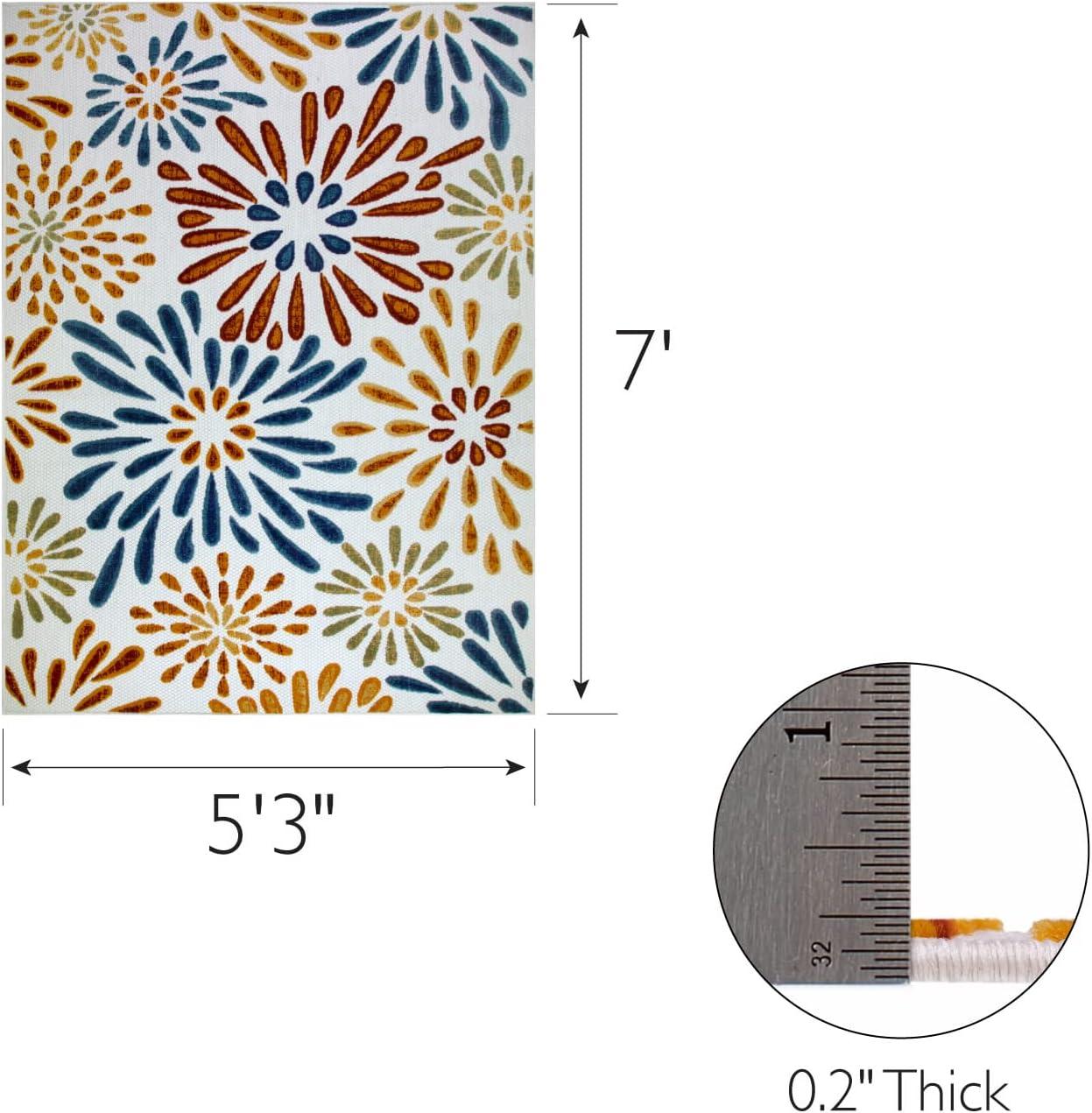 image:imageLeick Home 595405 Beam Flower Indoor Outdoor Area Rug Rectangle 53x7