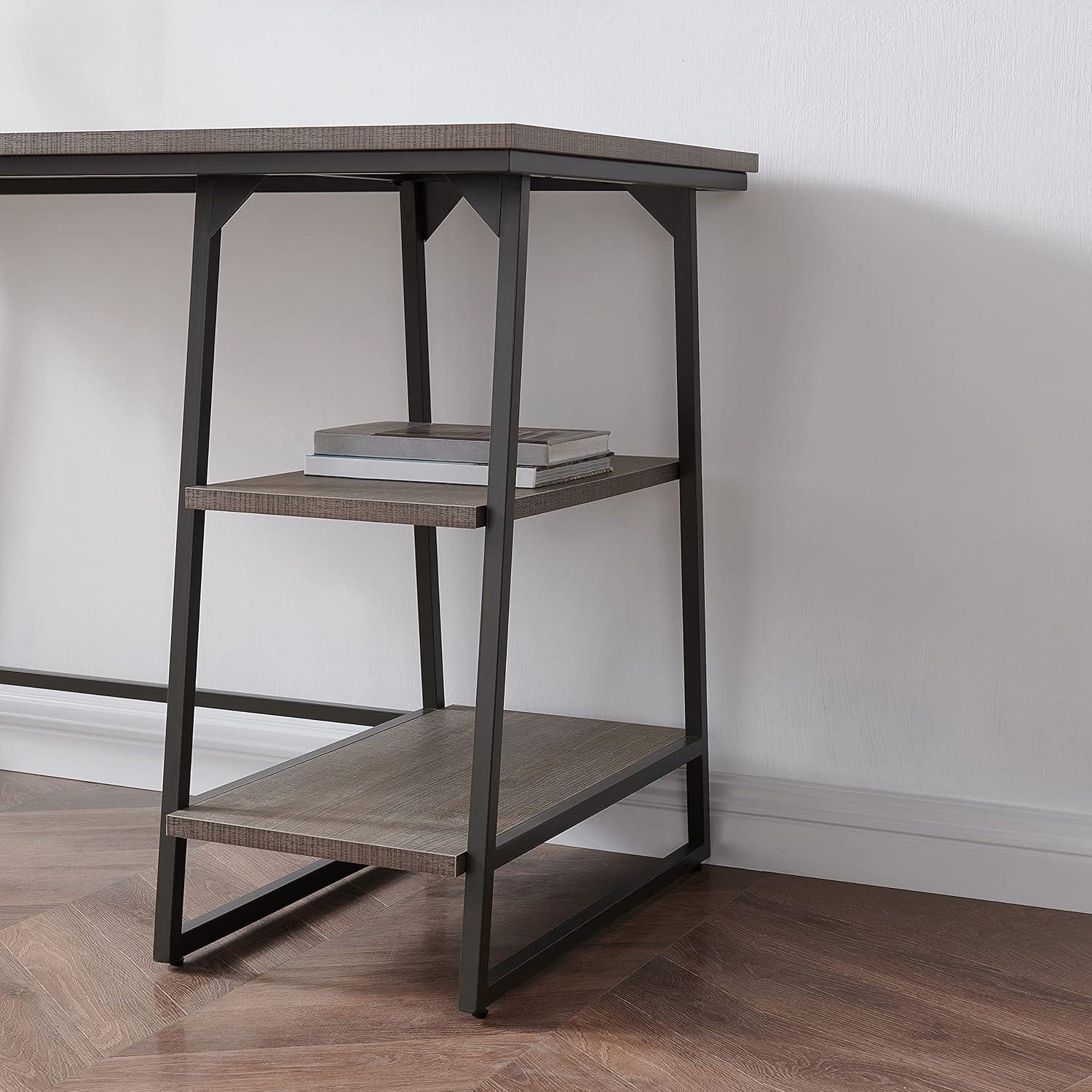 image:imageLeick Home 70003ROBLK Reversible Stepped Tier Shelf Desk Roughsawn OakGunmetal GrayRoughsawn OakGunmetal Gray