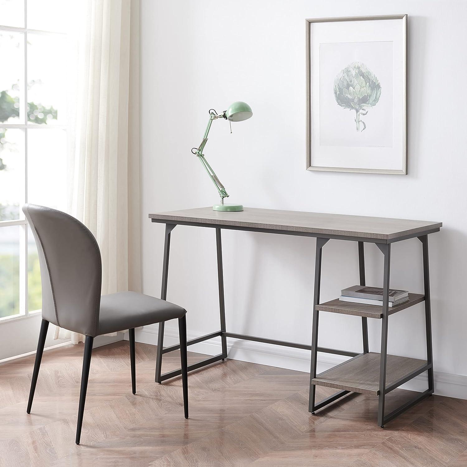 image:imageLeick Home 70003ROBLK Reversible Stepped Tier Shelf Desk Roughsawn OakGunmetal GrayRoughsawn OakGunmetal Gray