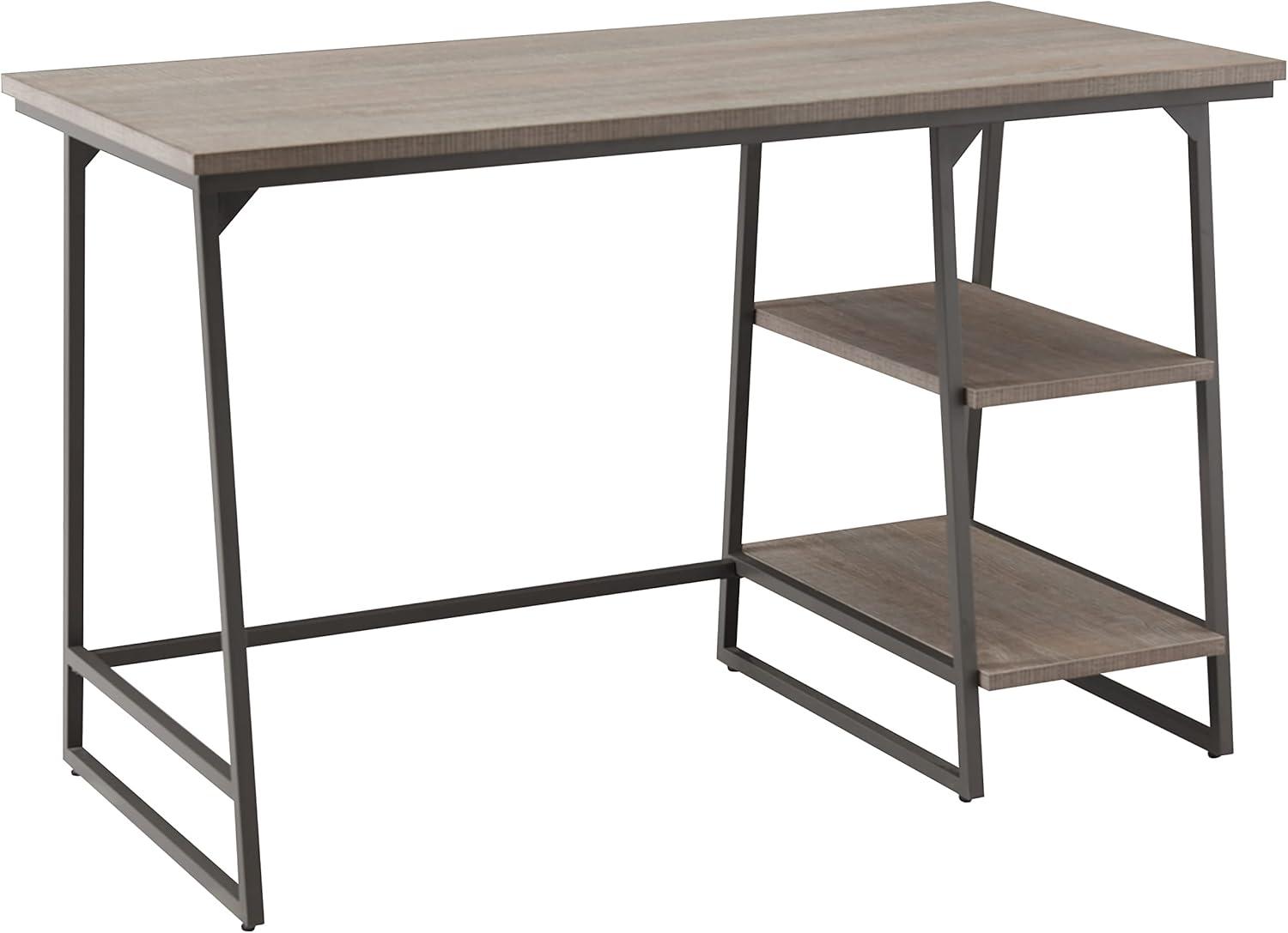 image:imageLeick Home 70003ROBLK Reversible Stepped Tier Shelf Desk Roughsawn OakGunmetal GrayRoughsawn OakGunmetal Gray