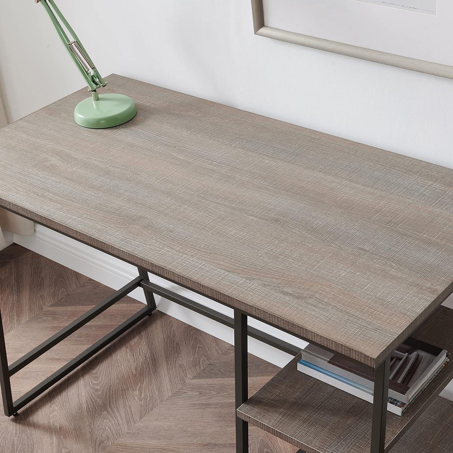 image:imageLeick Home 70003ROBLK Reversible Stepped Tier Shelf Desk Roughsawn OakGunmetal GrayRoughsawn OakGunmetal Gray