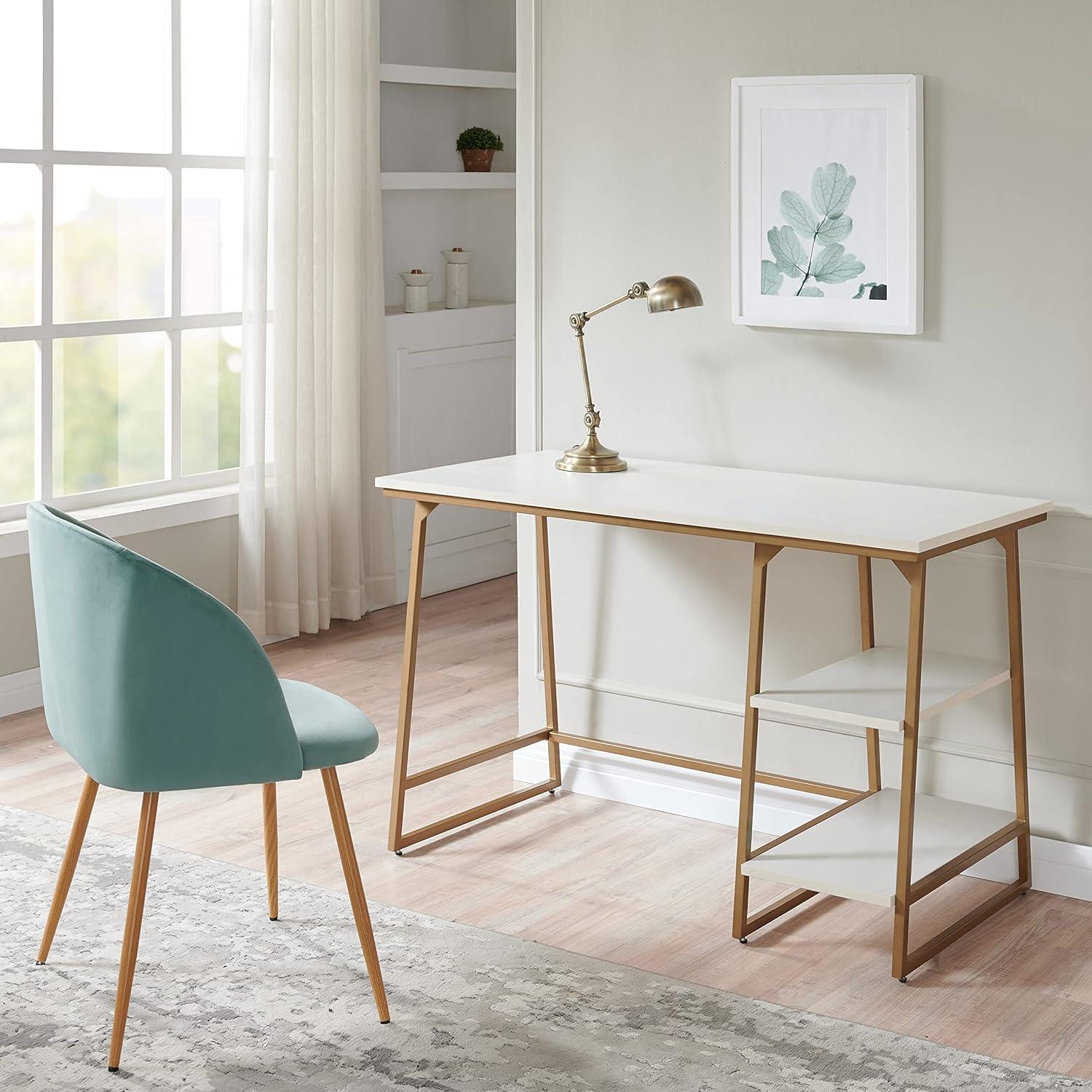 image:imageLeick Home 70003ROBLK Reversible Stepped Tier Shelf Desk Roughsawn OakGunmetal GrayWhite HerringboneGold