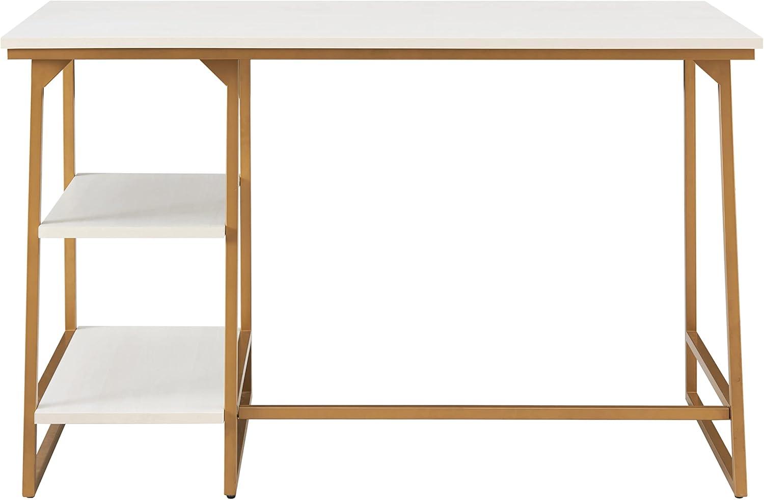 image:imageLeick Home 70003ROBLK Reversible Stepped Tier Shelf Desk Roughsawn OakGunmetal GrayWhite HerringboneGold