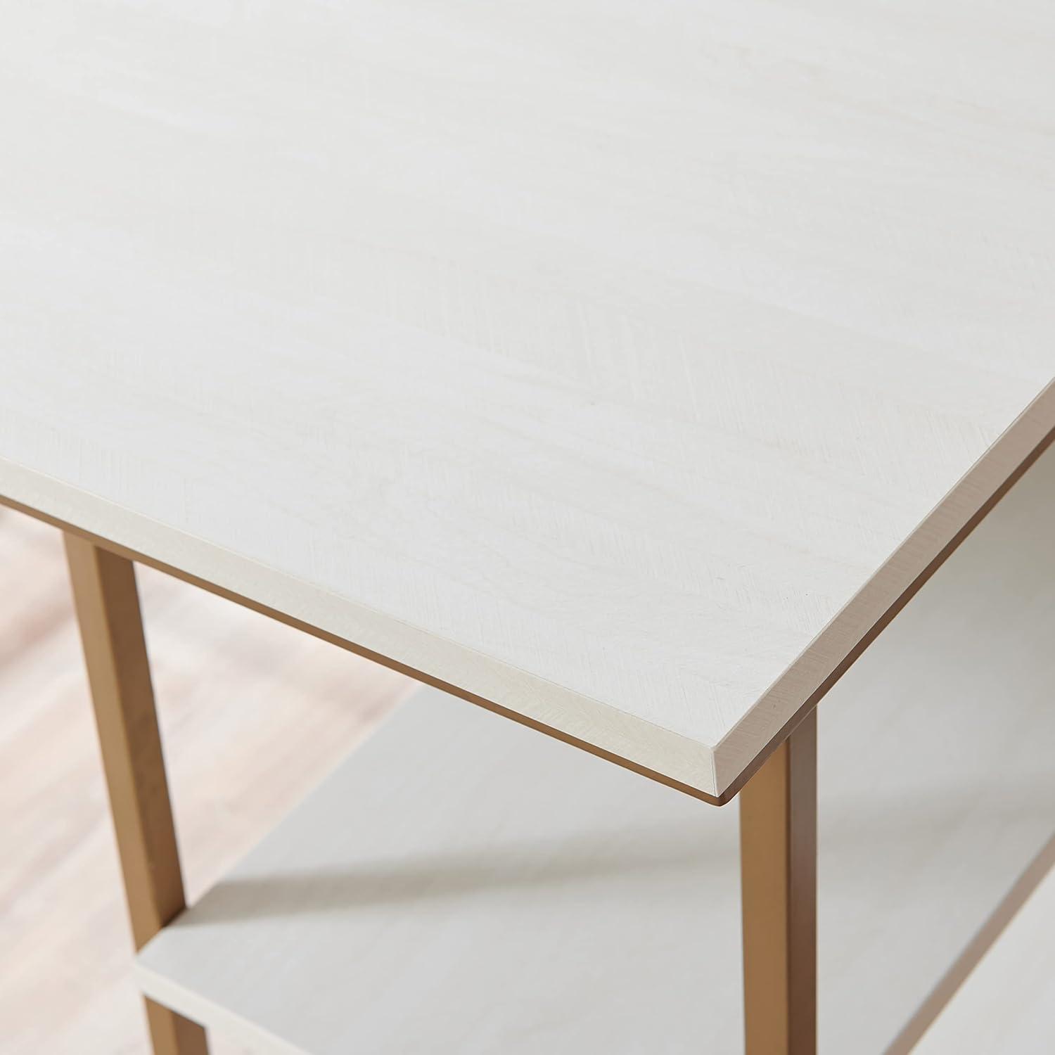 image:imageLeick Home 70003ROBLK Reversible Stepped Tier Shelf Desk Roughsawn OakGunmetal GrayWhite HerringboneGold