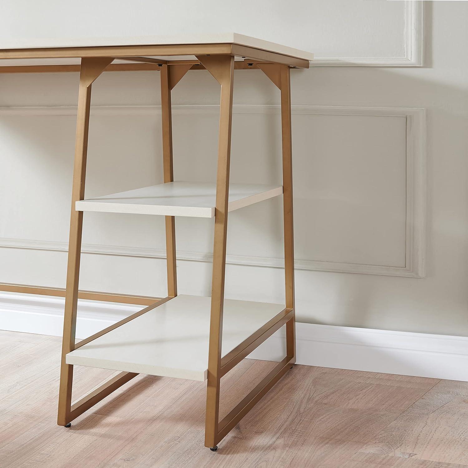 image:imageLeick Home 70003ROBLK Reversible Stepped Tier Shelf Desk Roughsawn OakGunmetal GrayWhite HerringboneGold