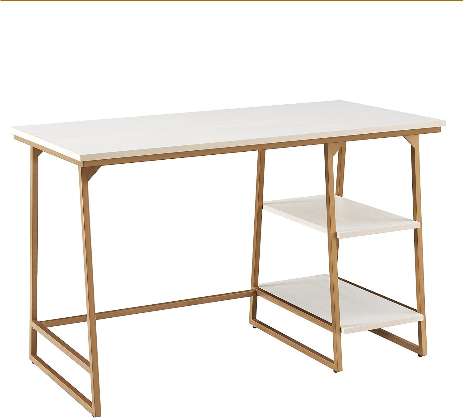 image:imageLeick Home 70003ROBLK Reversible Stepped Tier Shelf Desk Roughsawn OakGunmetal GrayWhite HerringboneGold