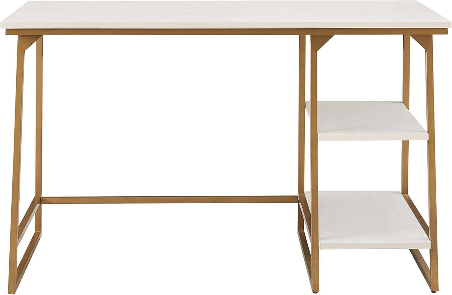 image:imageLeick Home 70003ROBLK Reversible Stepped Tier Shelf Desk Roughsawn OakGunmetal GrayWhite HerringboneGold