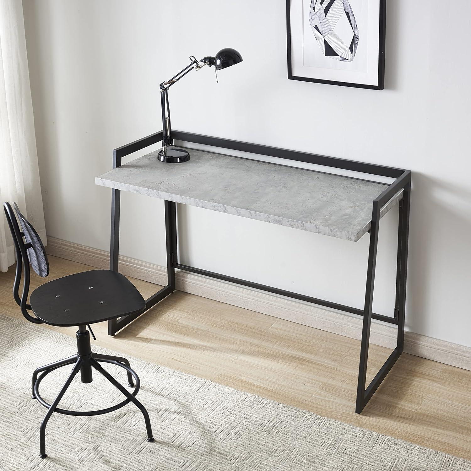 image:imageLeick Home 70004CCGM Mixed Metal and Wood Desk ConcreteGunmetalConcreteGunmetal