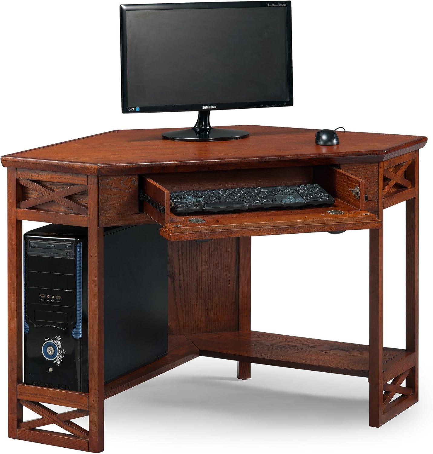 image:imageLeick Home 82430 Mission Corner Desk Writing Computer Desk with Drop Front Keyboard Drawer for Home Office Solid Wood Mission OakBurnished Oak