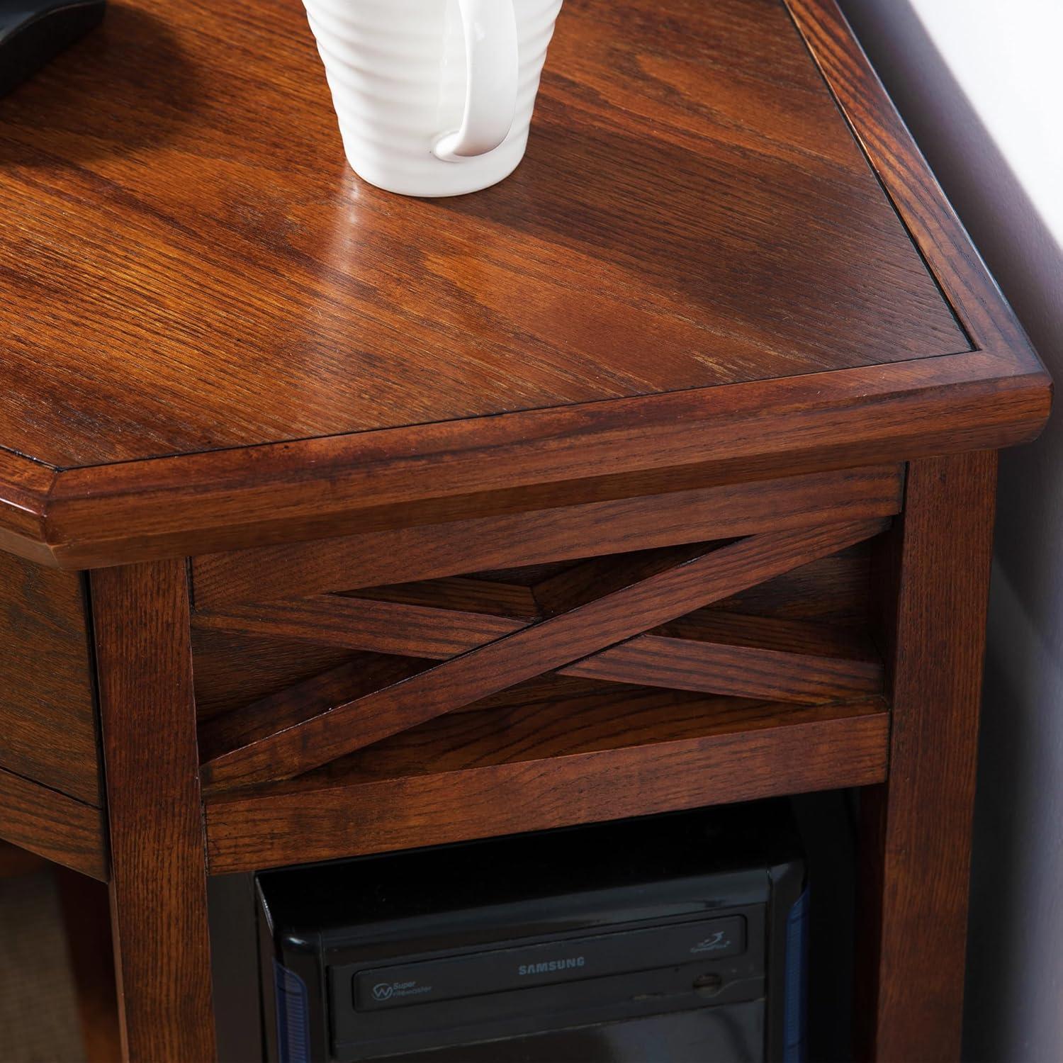 image:imageLeick Home 82430 Mission Corner Desk Writing Computer Desk with Drop Front Keyboard Drawer for Home Office Solid Wood Mission OakBurnished Oak