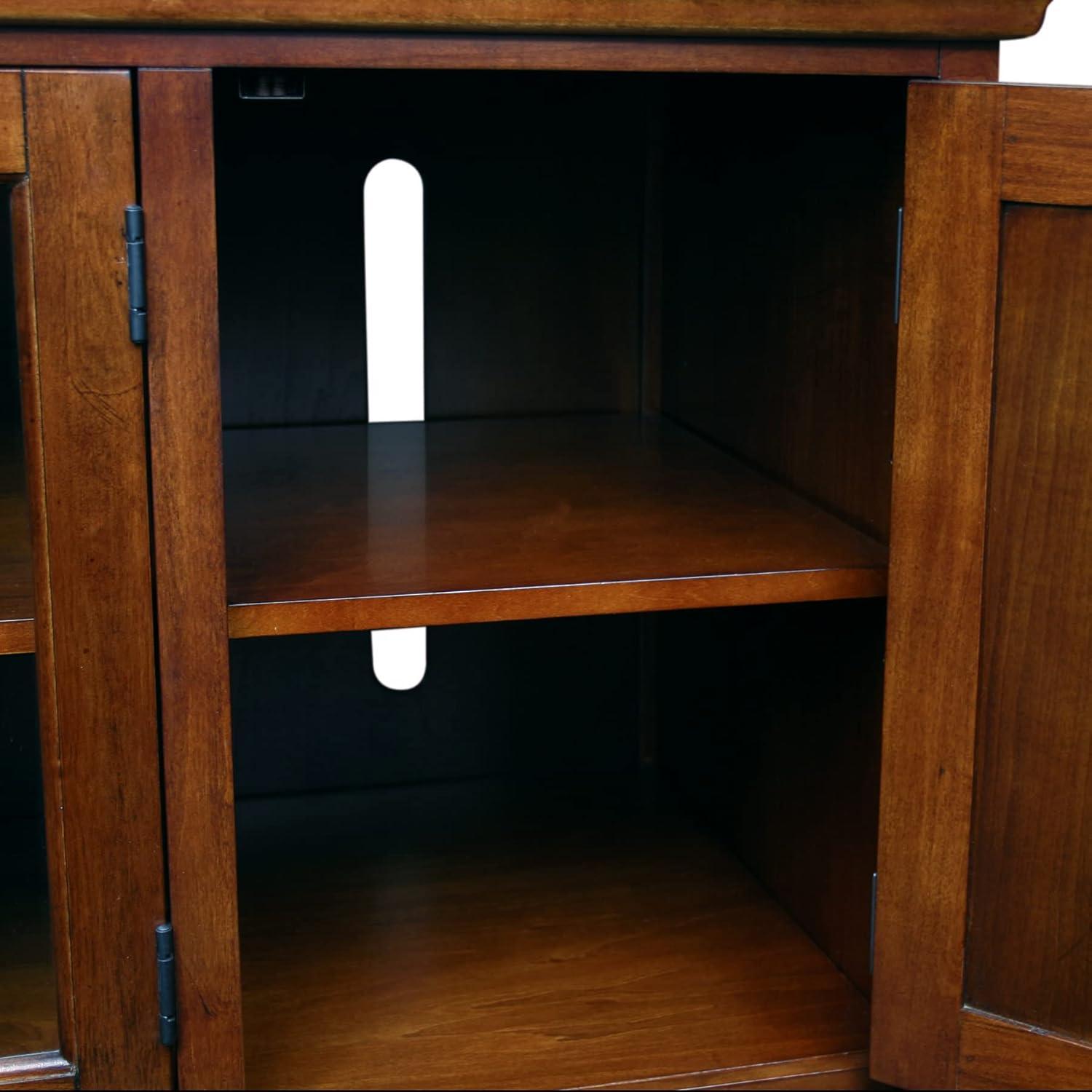 image:imageLeick Home 87350 Three Door TV Stand with Cabinet Storage for 55 TVs Westwood Brown CherryBrown Cherry Black