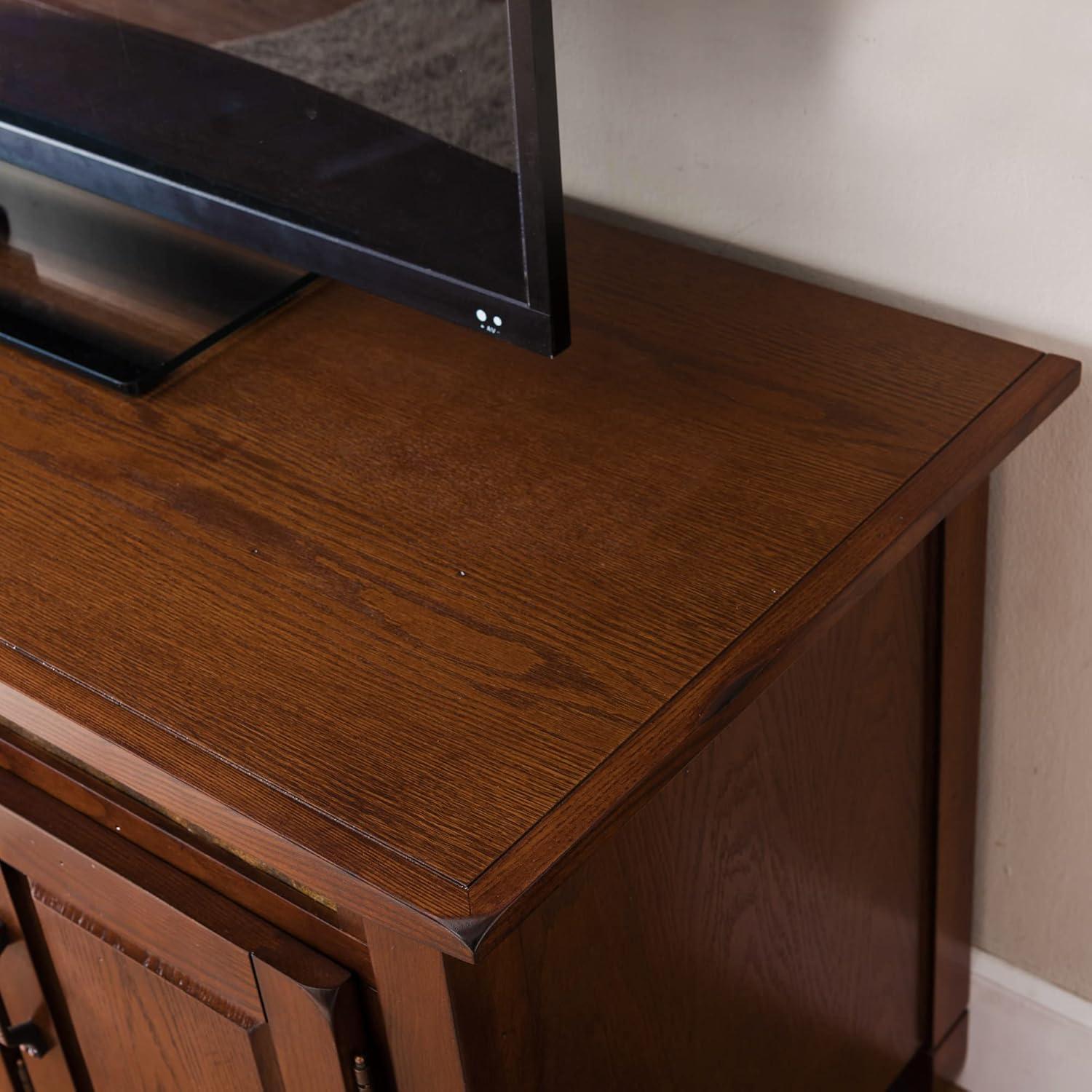 image:imageLeick Home 87350 Three Door TV Stand with Cabinet Storage for 55 TVs Westwood Brown CherryDistressed Rustic Autumn