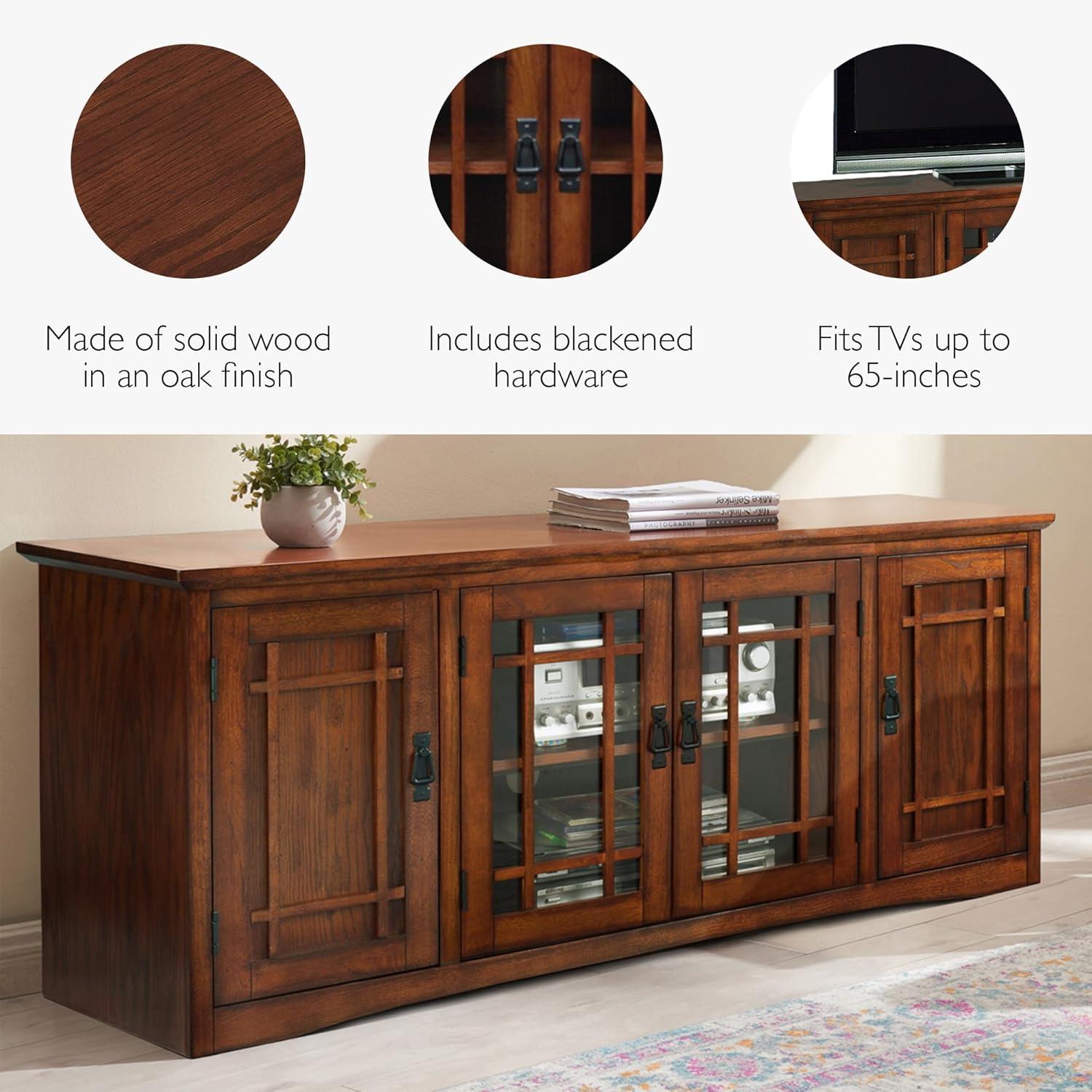 image:imageLeick Home 87350 Three Door TV Stand with Cabinet Storage for 55 TVs Westwood Brown CherryMission Oak Blackened