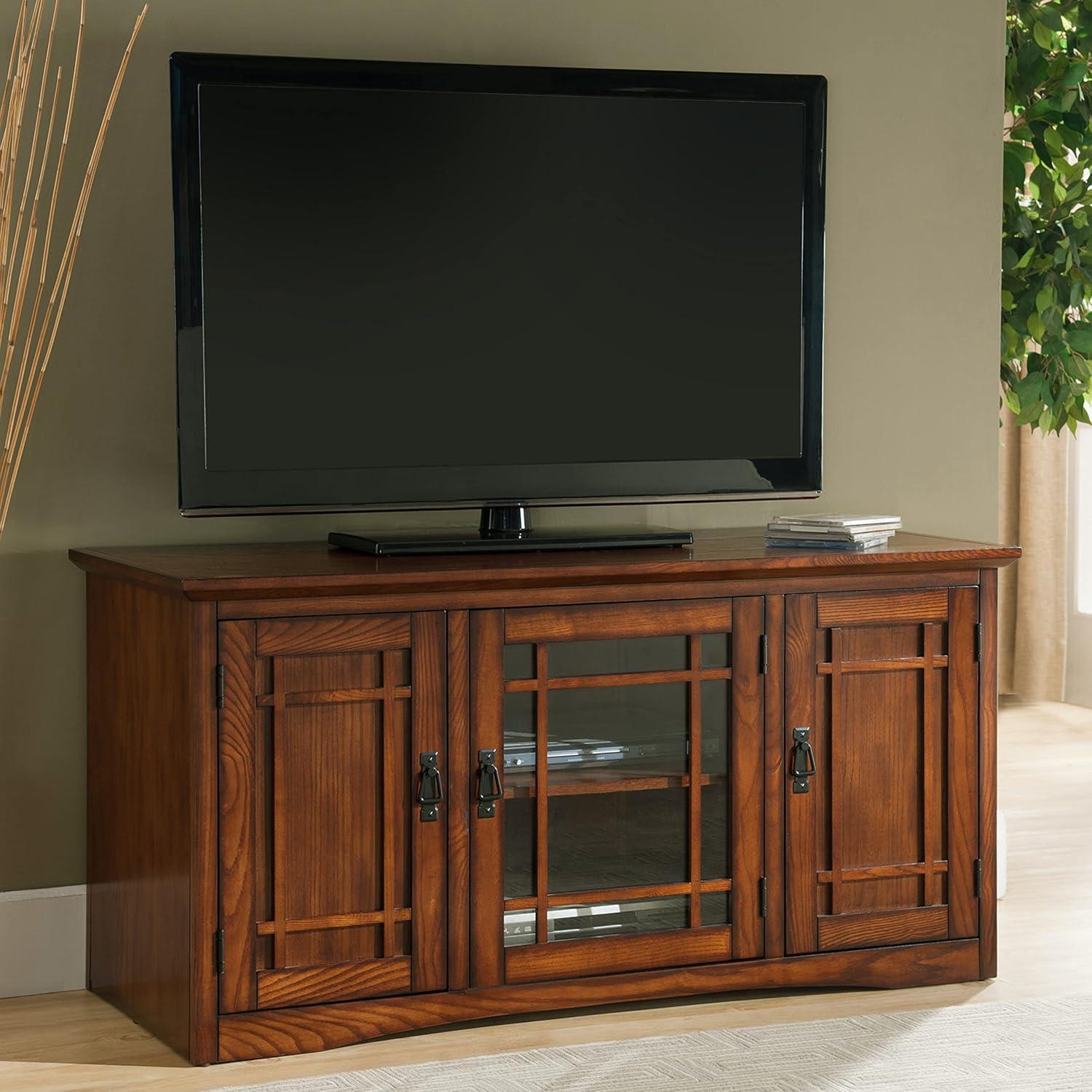 image:imageLeick Home 87350 Three Door TV Stand with Cabinet Storage for 55 TVs Westwood Brown CherryMission Oak Blackened