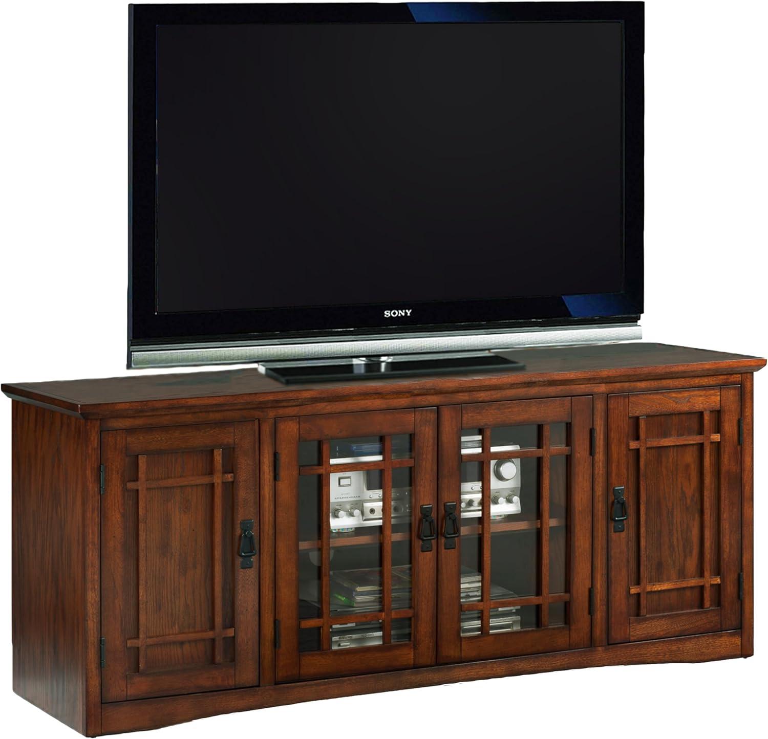 image:imageLeick Home 87350 Three Door TV Stand with Cabinet Storage for 55 TVs Westwood Brown CherryMission Oak Blackened