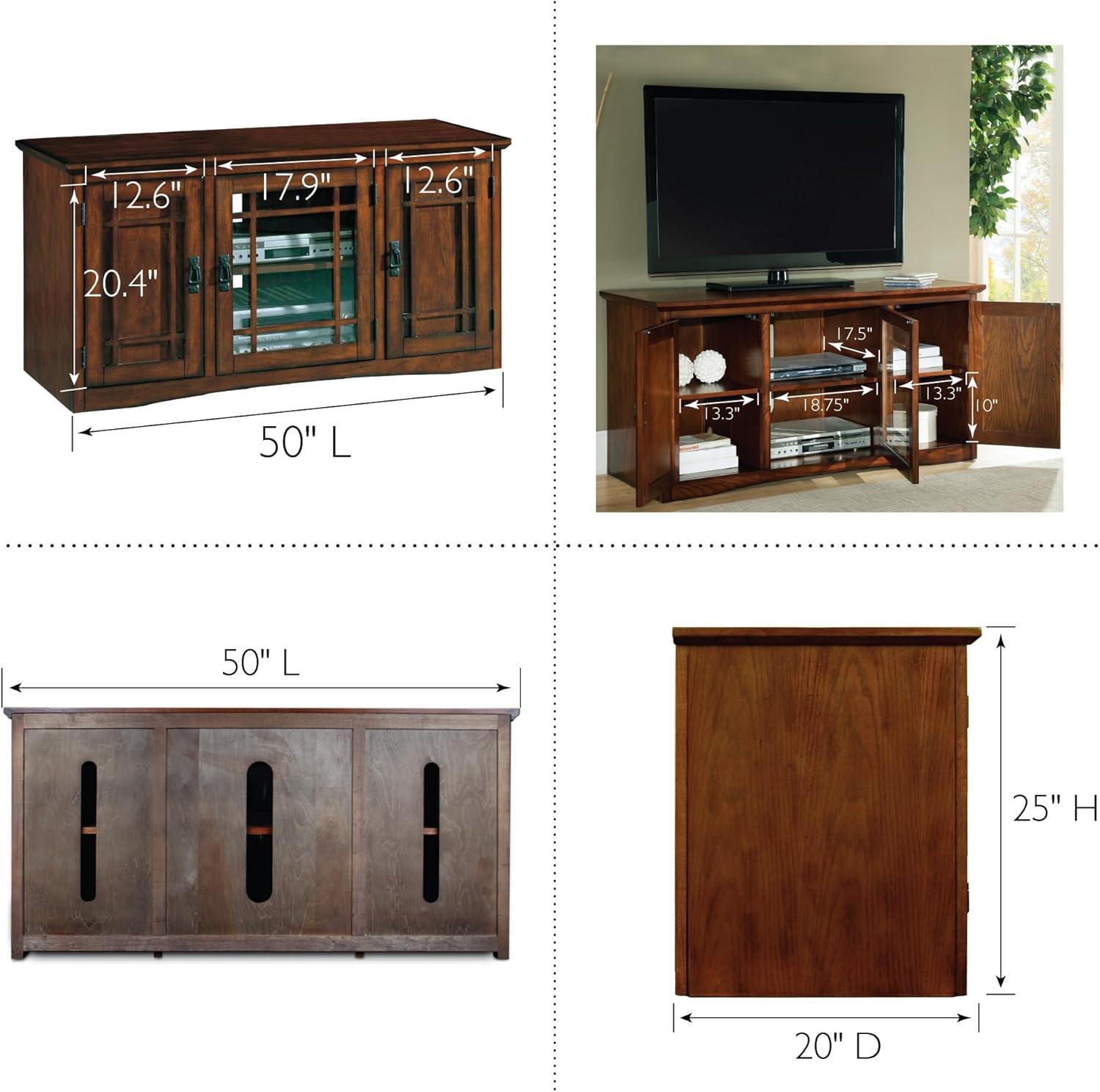 image:imageLeick Home 87350 Three Door TV Stand with Cabinet Storage for 55 TVs Westwood Brown CherryMission Oak Blackened