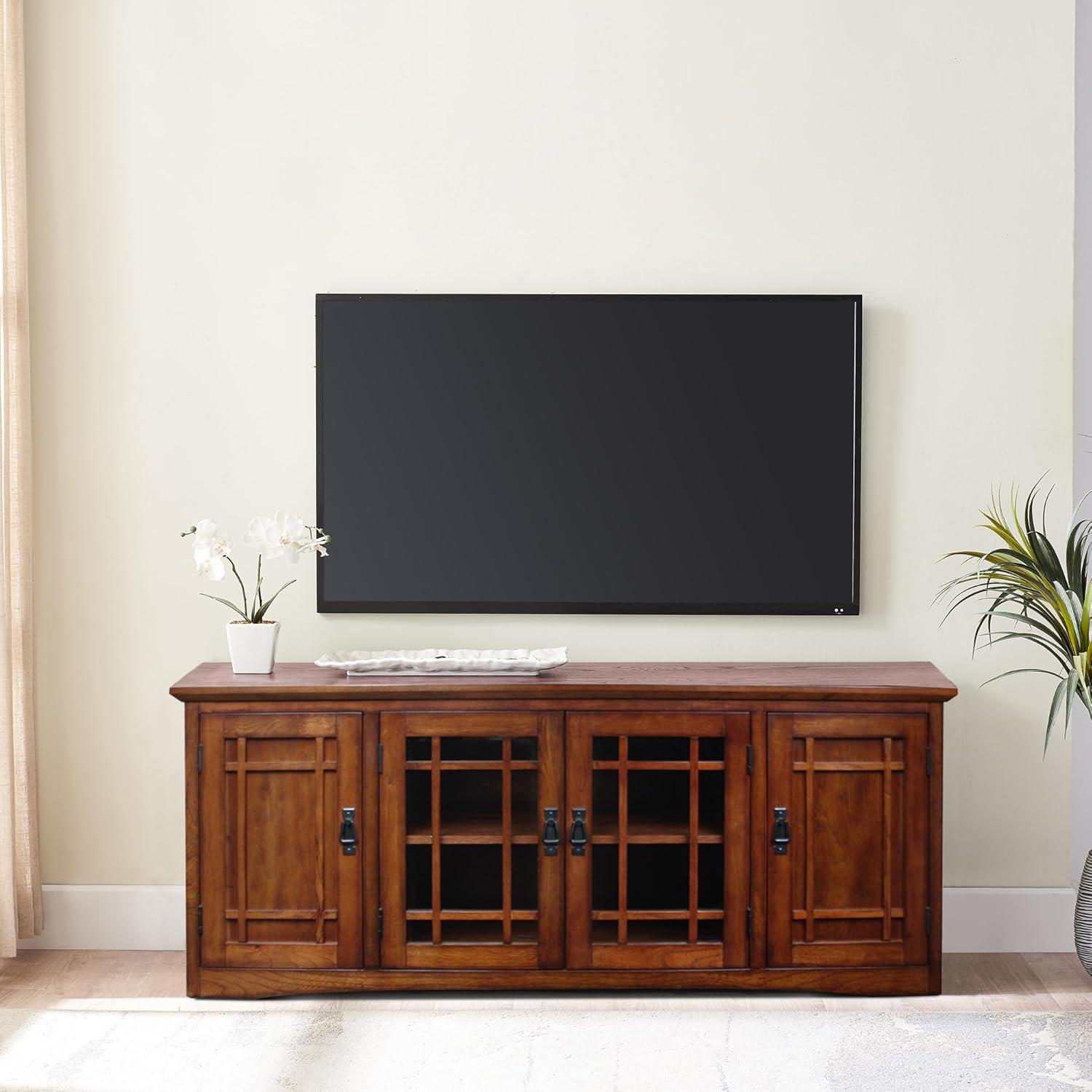 image:imageLeick Home 87350 Three Door TV Stand with Cabinet Storage for 55 TVs Westwood Brown CherryMission Oak Blackened