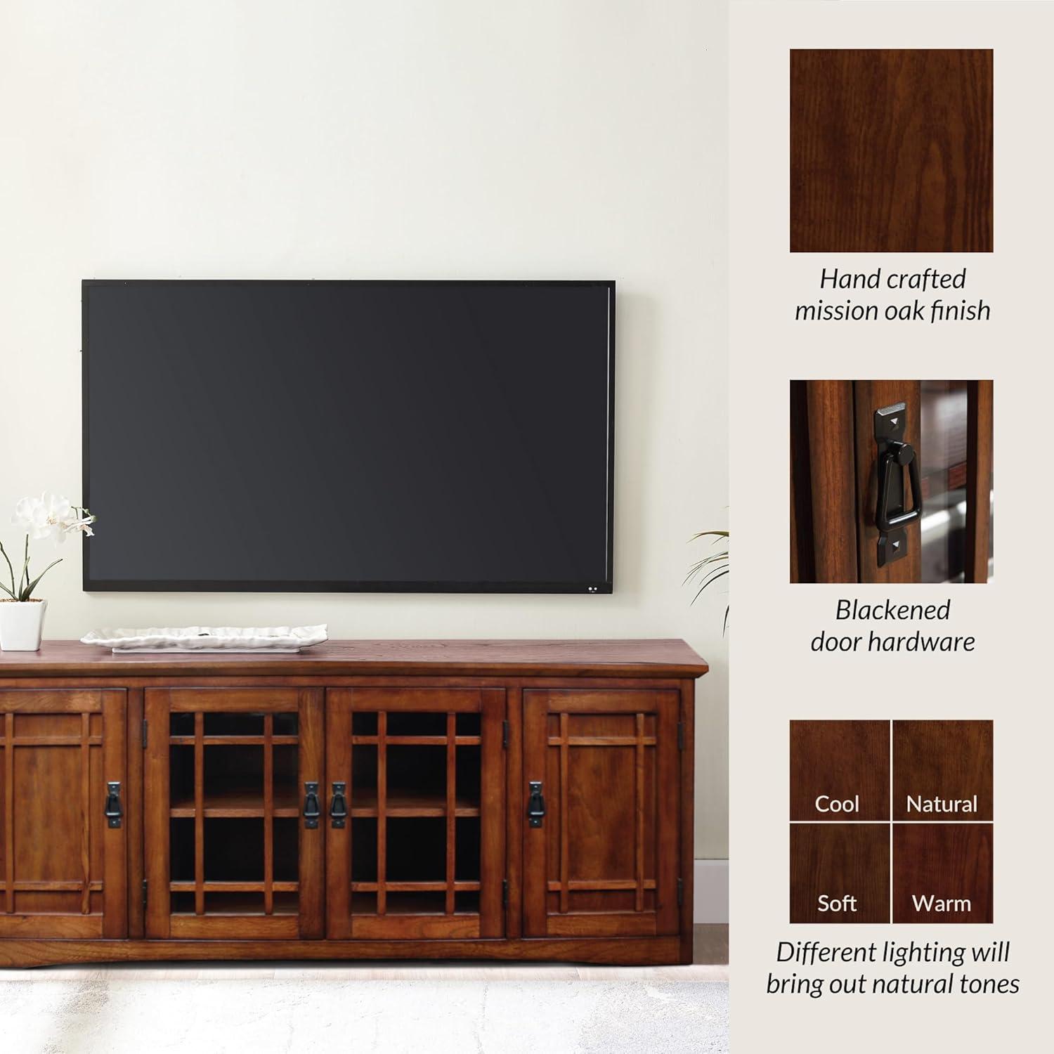 image:imageLeick Home 87350 Three Door TV Stand with Cabinet Storage for 55 TVs Westwood Brown CherryMission Oak Blackened